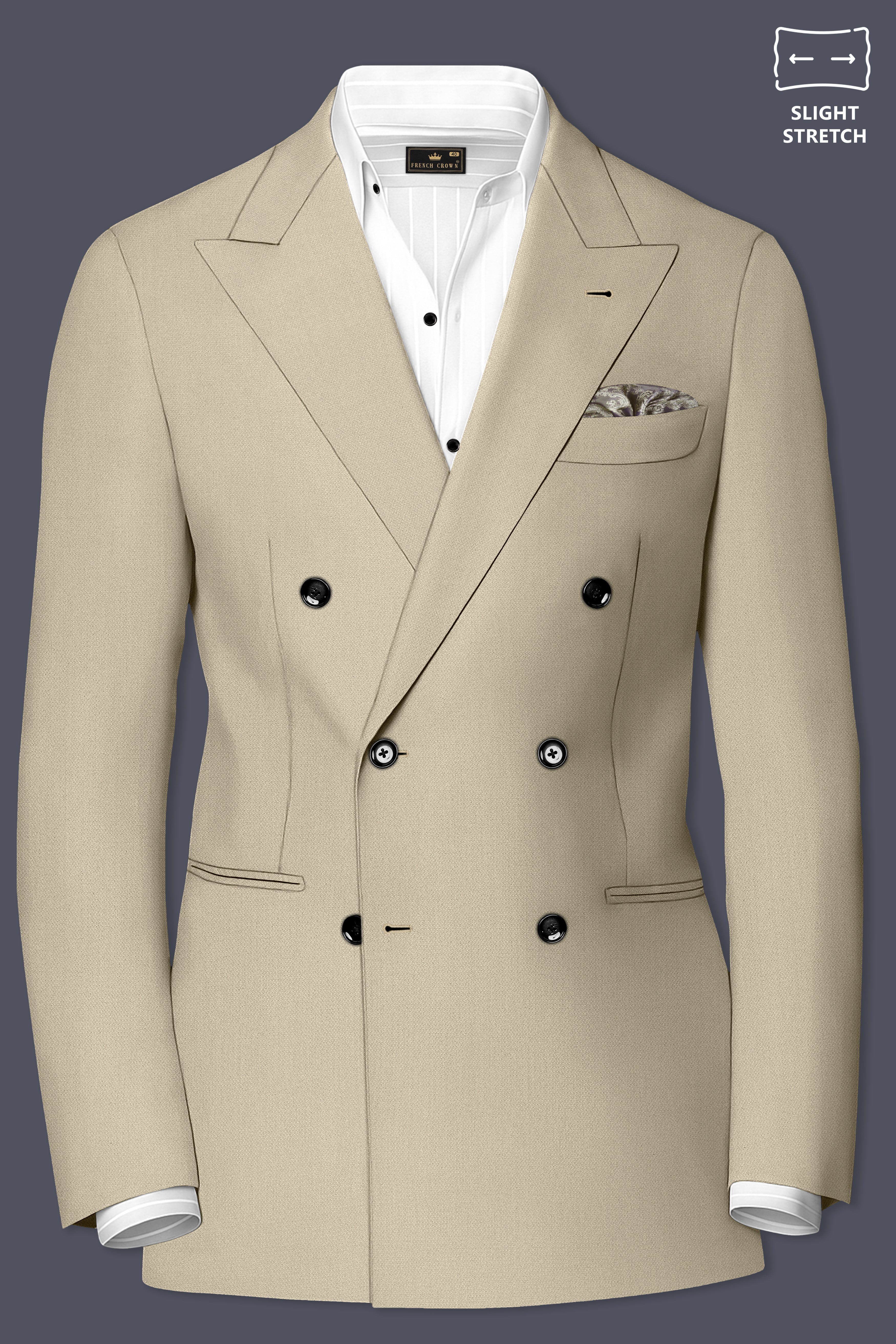 Vellum-Rodeo Cream Diamond Textured Wool Rich Slight Stretch Double Breasted Suit