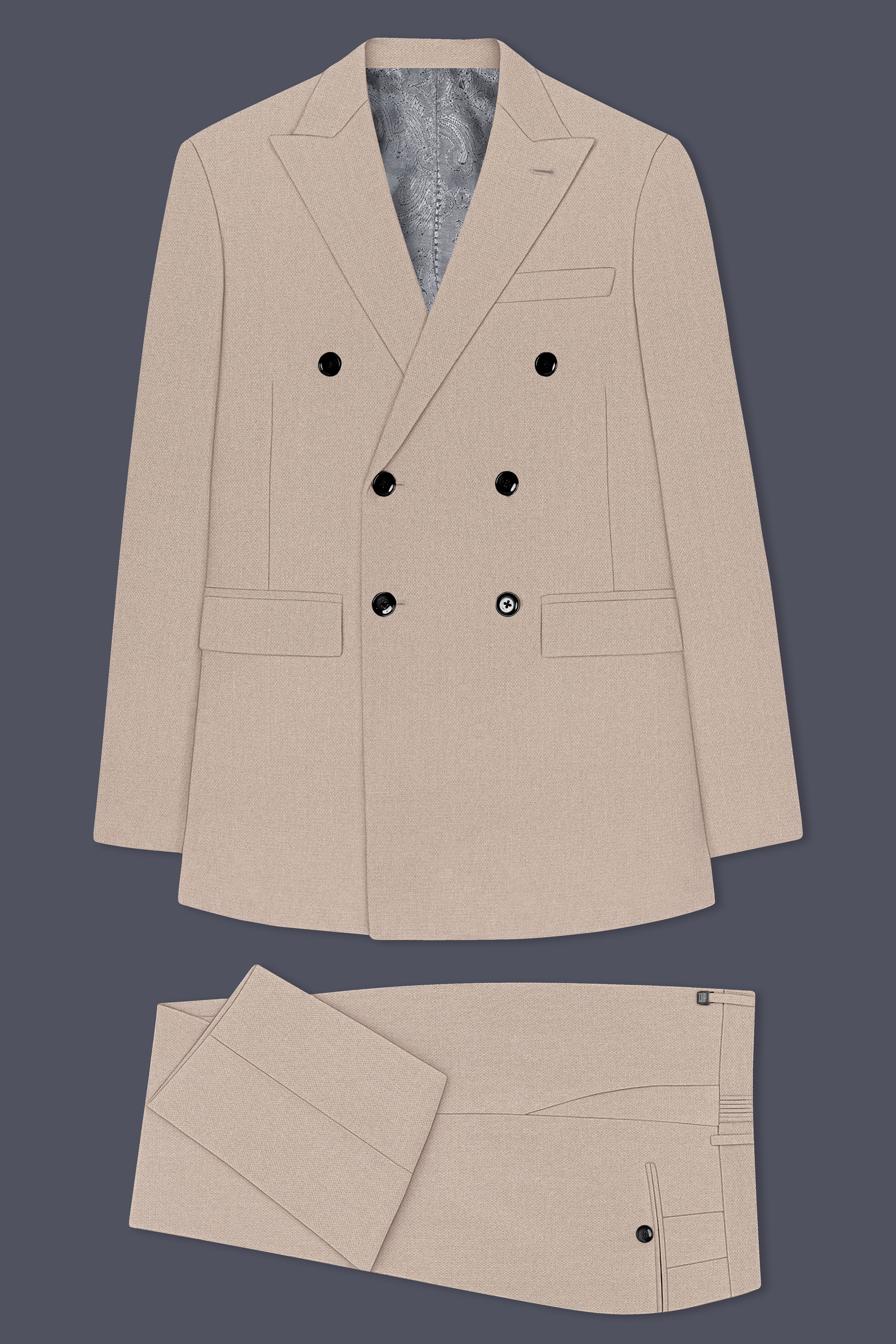 Vellum-Rodeo Cream Diamond Textured Wool Rich Slight Stretch Double Breasted Suit