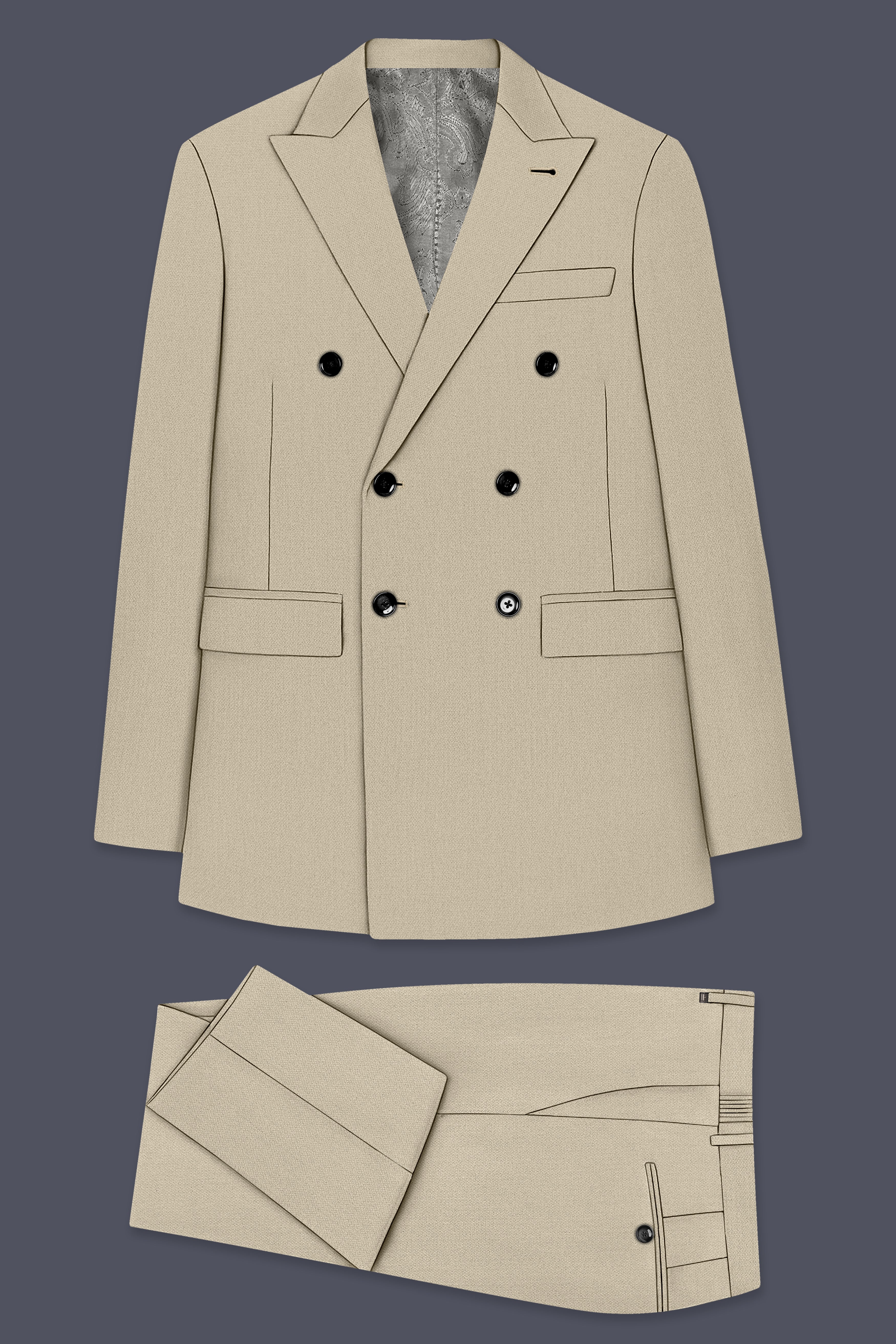Vellum-Rodeo Cream Diamond Textured Wool Rich Slight Stretch Double Breasted Suit