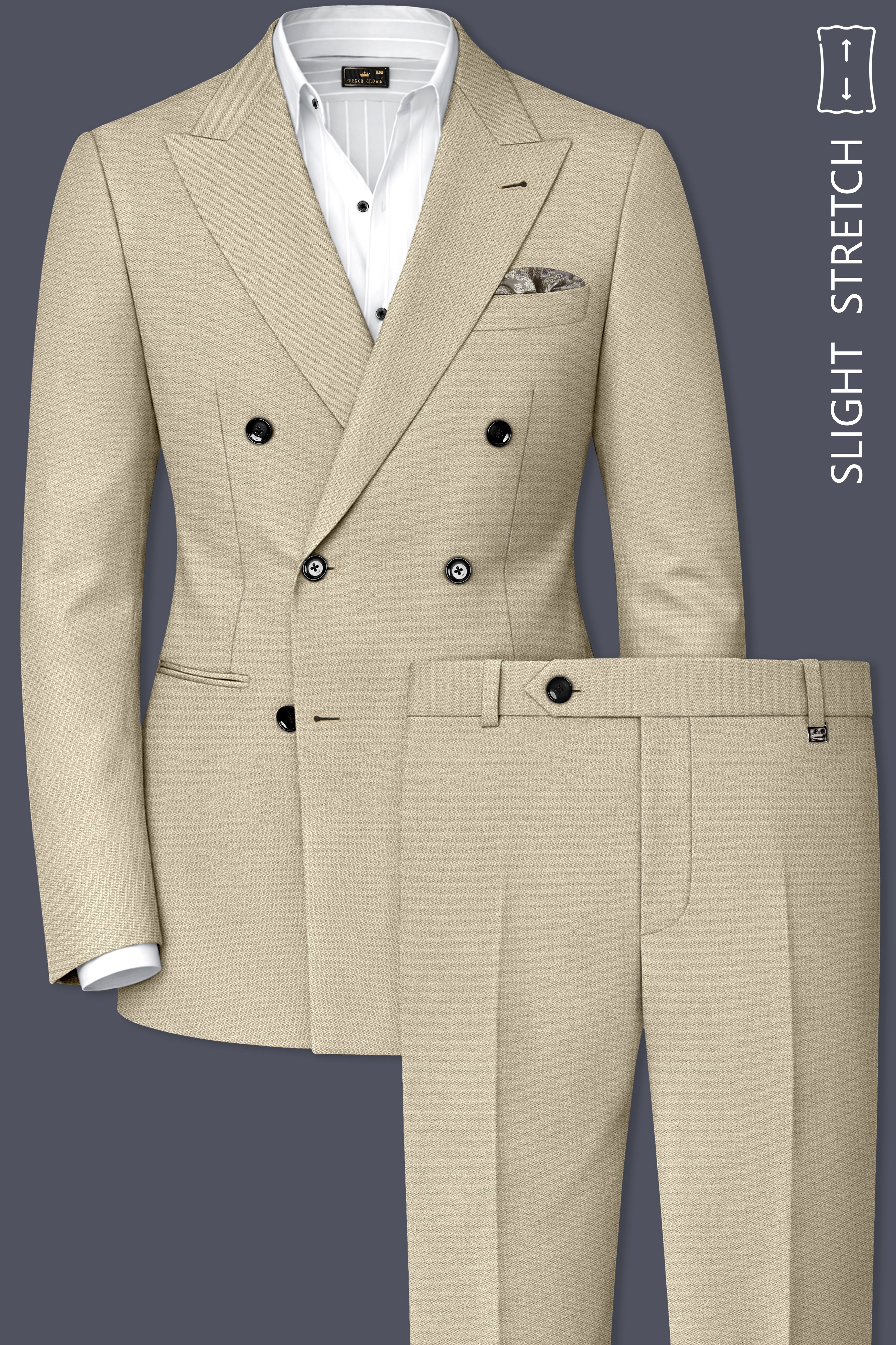 Vellum-Rodeo Cream Diamond Textured Wool Rich Slight Stretch Double Breasted Suit