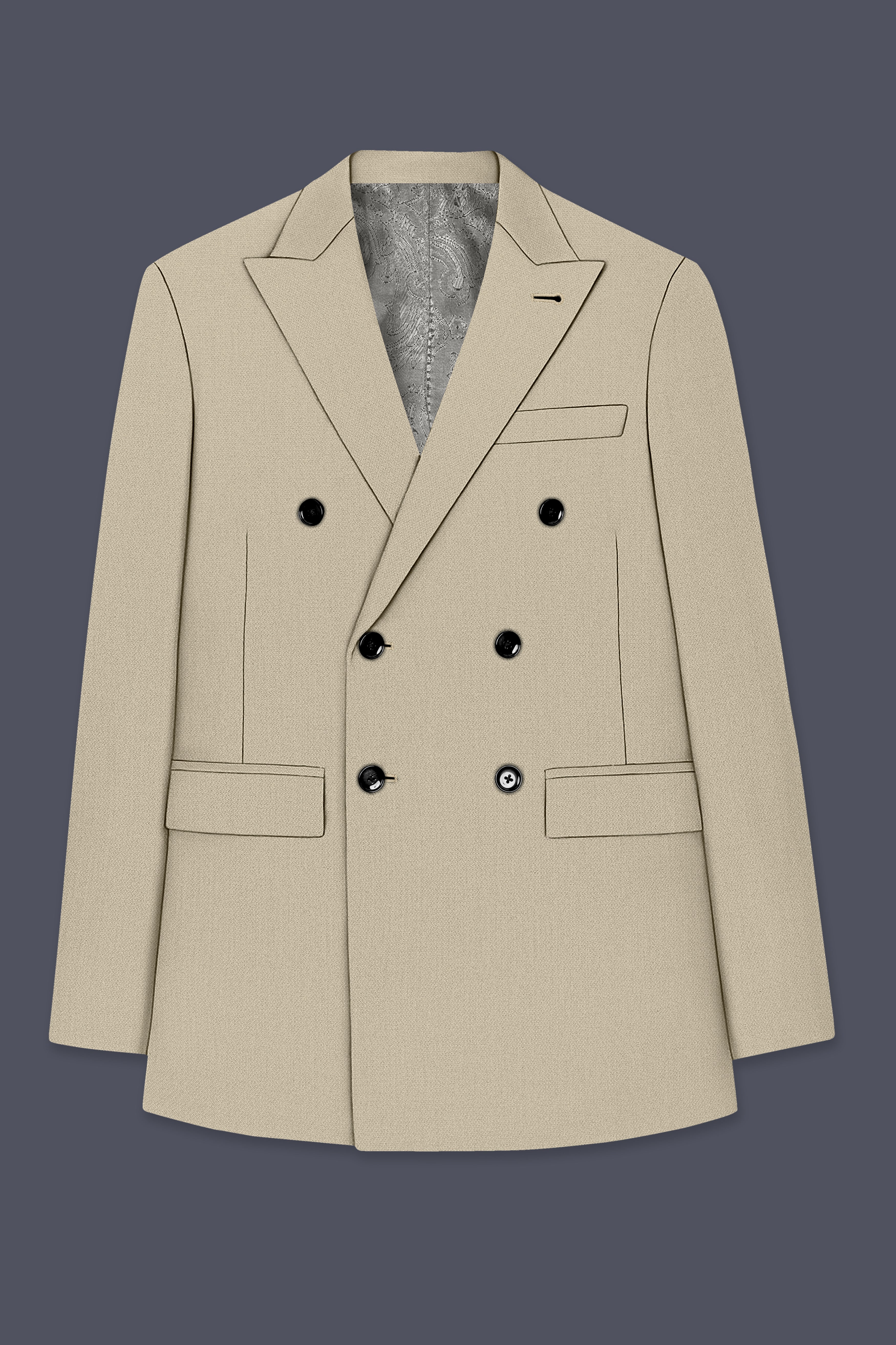 Vellum-Rodeo Cream Diamond Textured Wool Rich Slight Stretch Double Breasted Suit