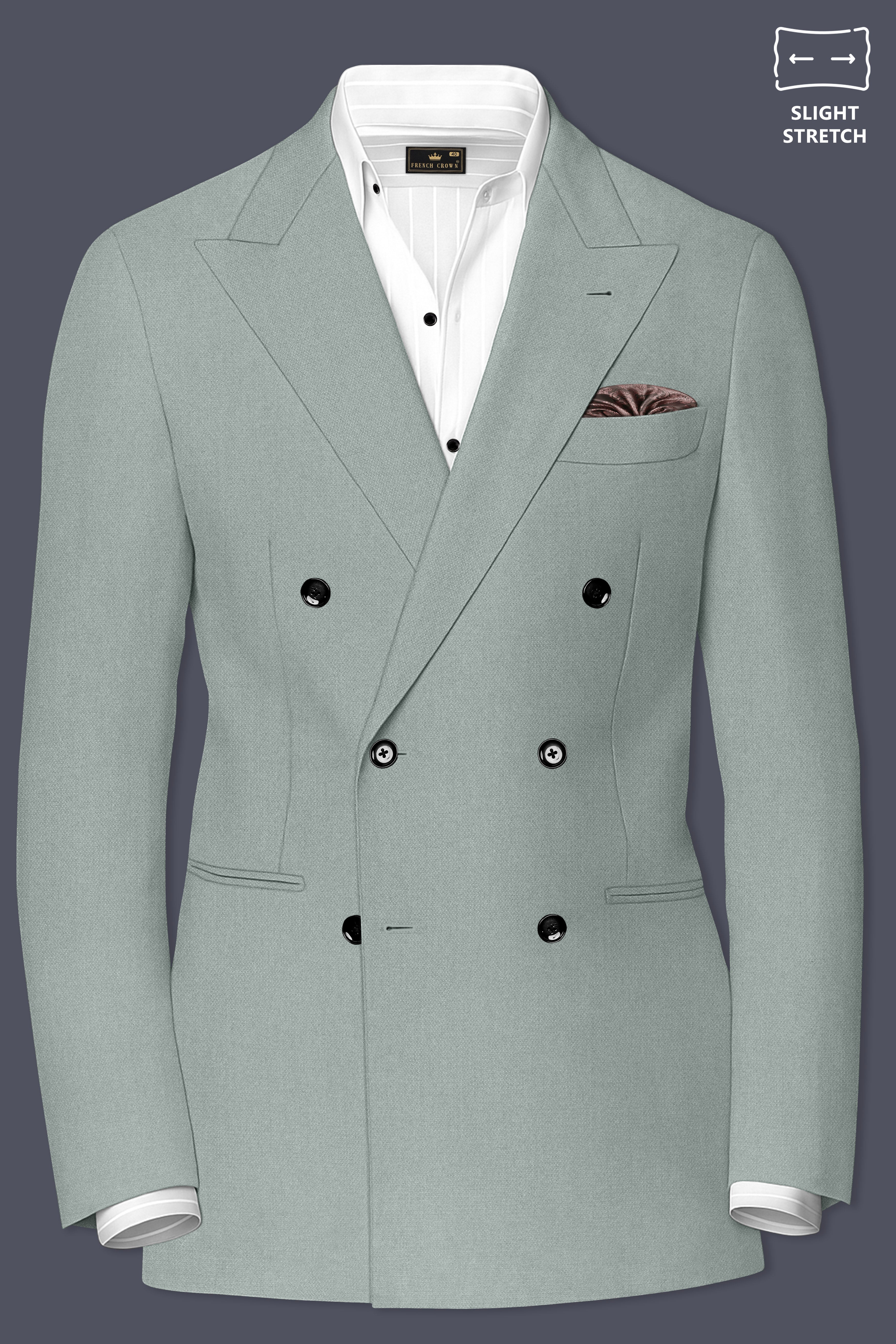 Sylvan-Cascade Green Diamond Textured Wool Rich Slight Stretch Double Breasted Suit