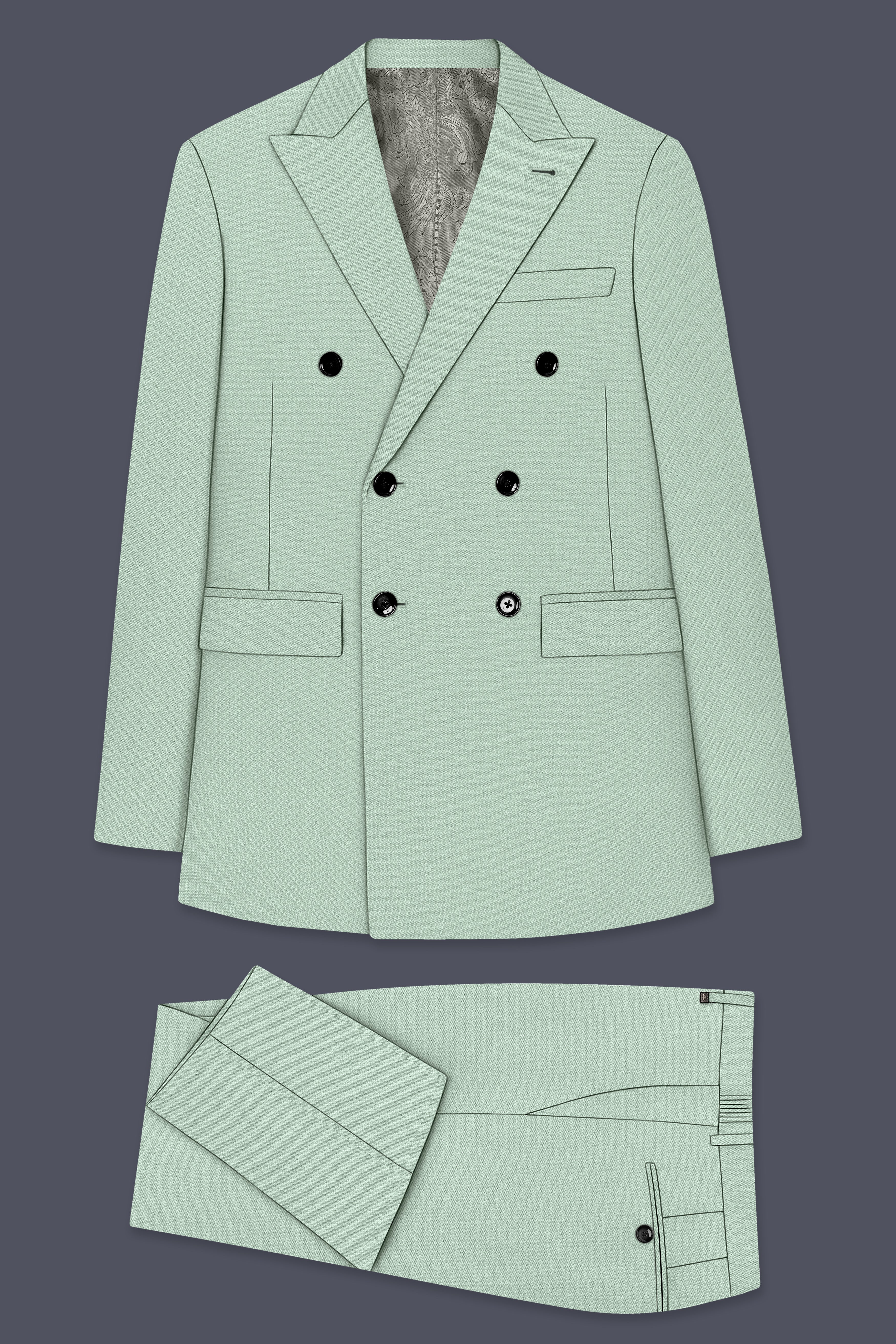 Sylvan-Cascade Green Diamond Textured Wool Rich Slight Stretch Double Breasted Suit