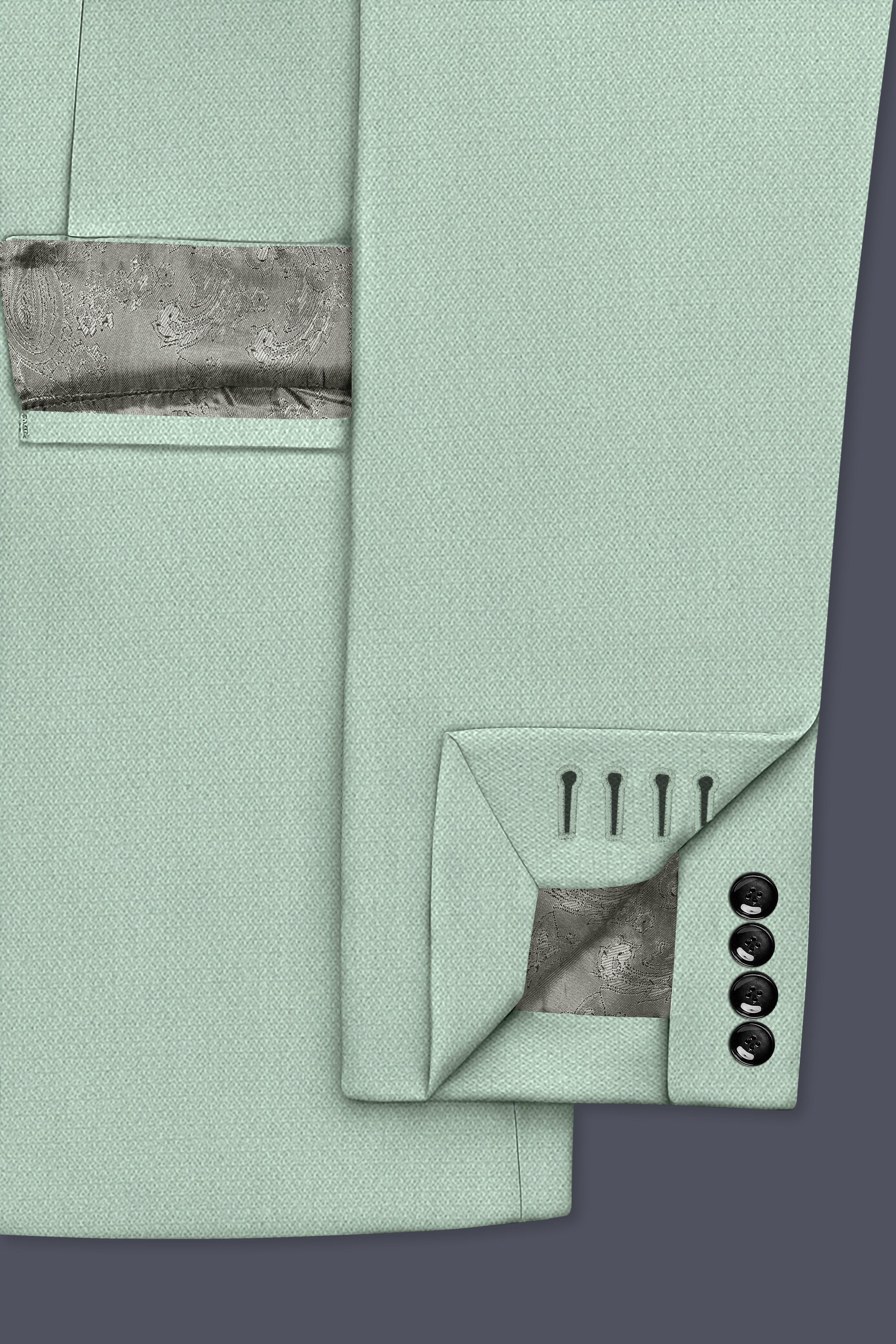 Sylvan-Cascade Green Diamond Textured Wool Rich Slight Stretch Double Breasted Suit