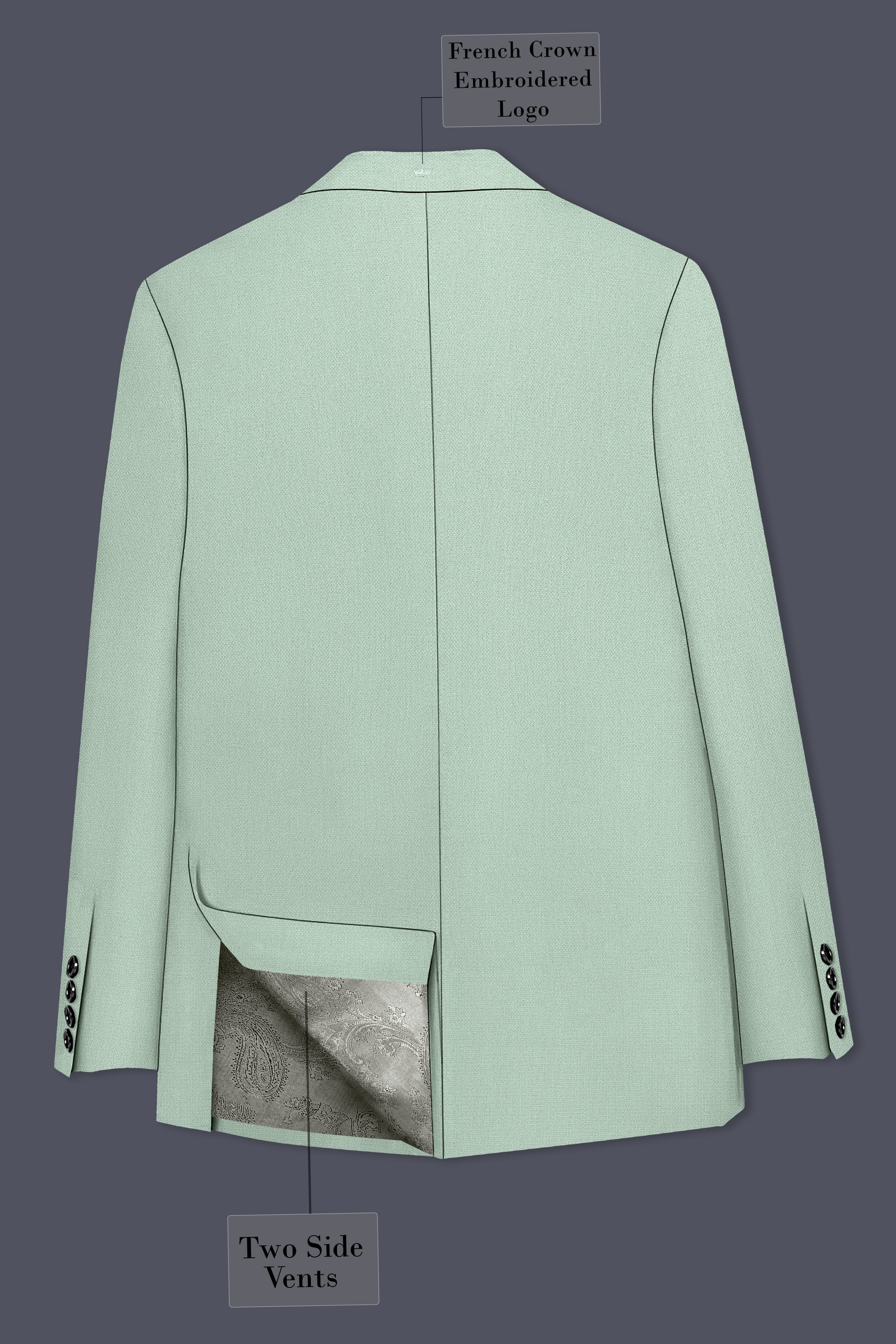 Sylvan-Cascade Green Diamond Textured Wool Rich Slight Stretch Double Breasted Suit
