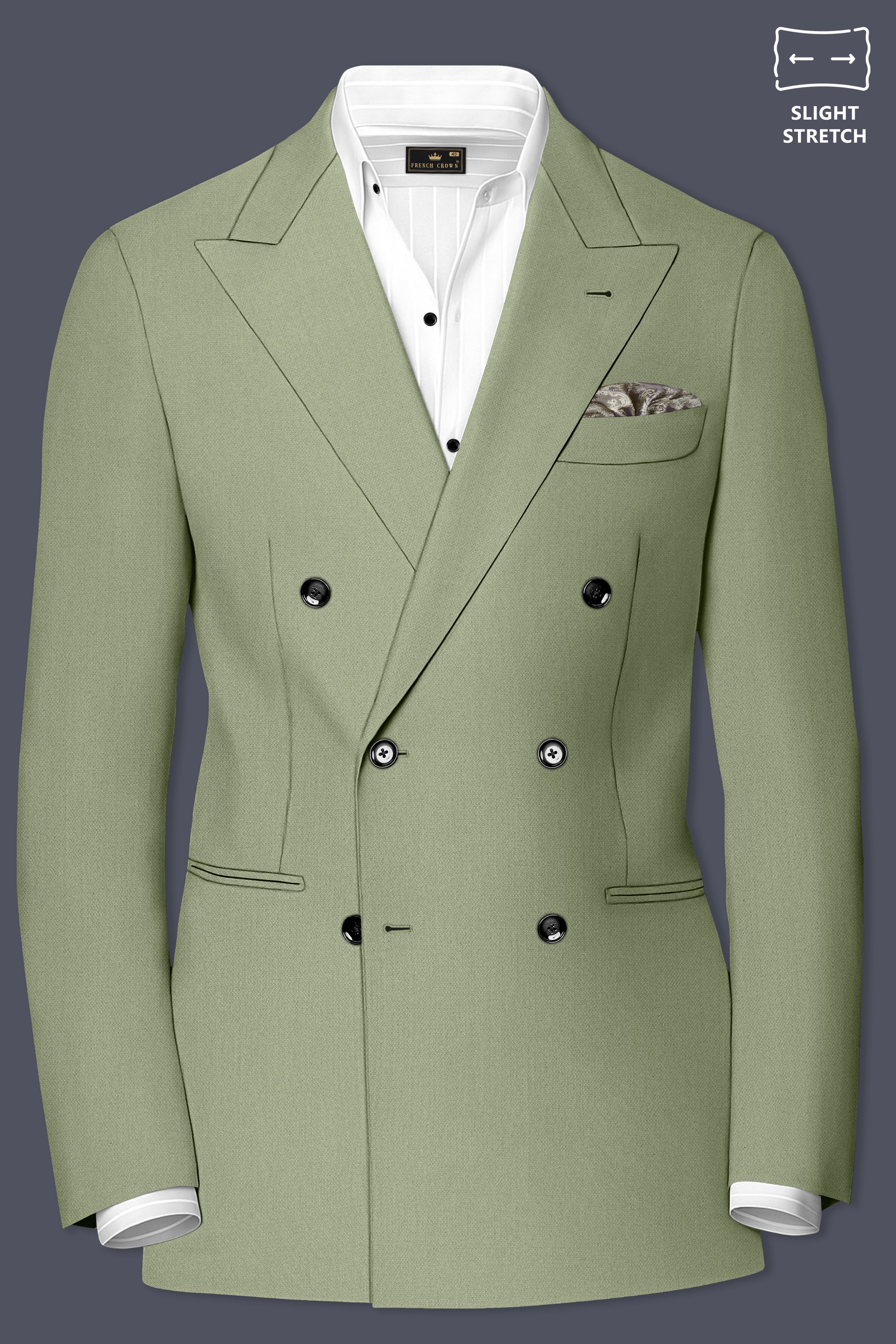 Verdo-Pablo Green Diamond Textured Wool Rich Slight Stretch Double Breasted Suit