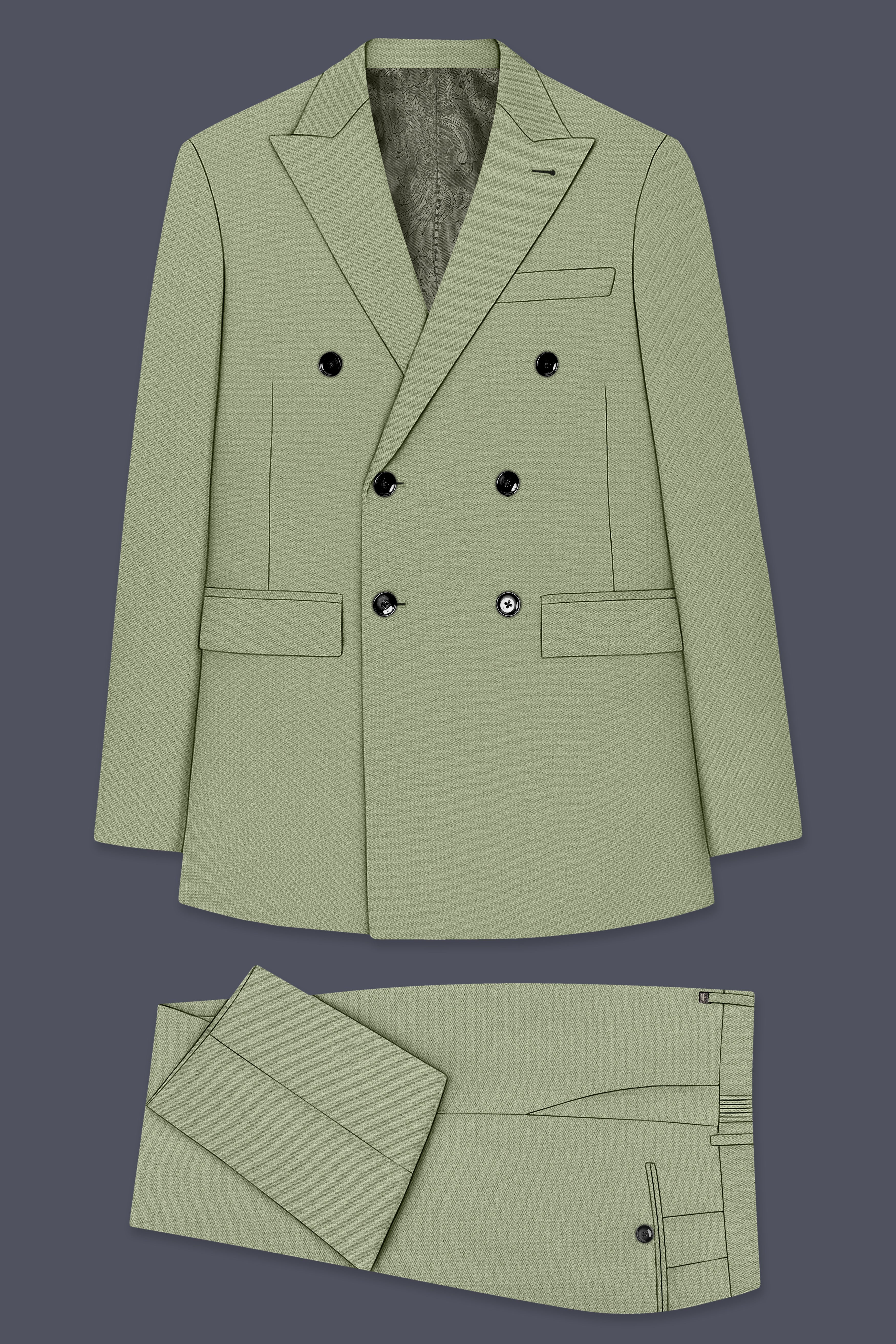 Verdo-Pablo Green Diamond Textured Wool Rich Slight Stretch Double Breasted Suit