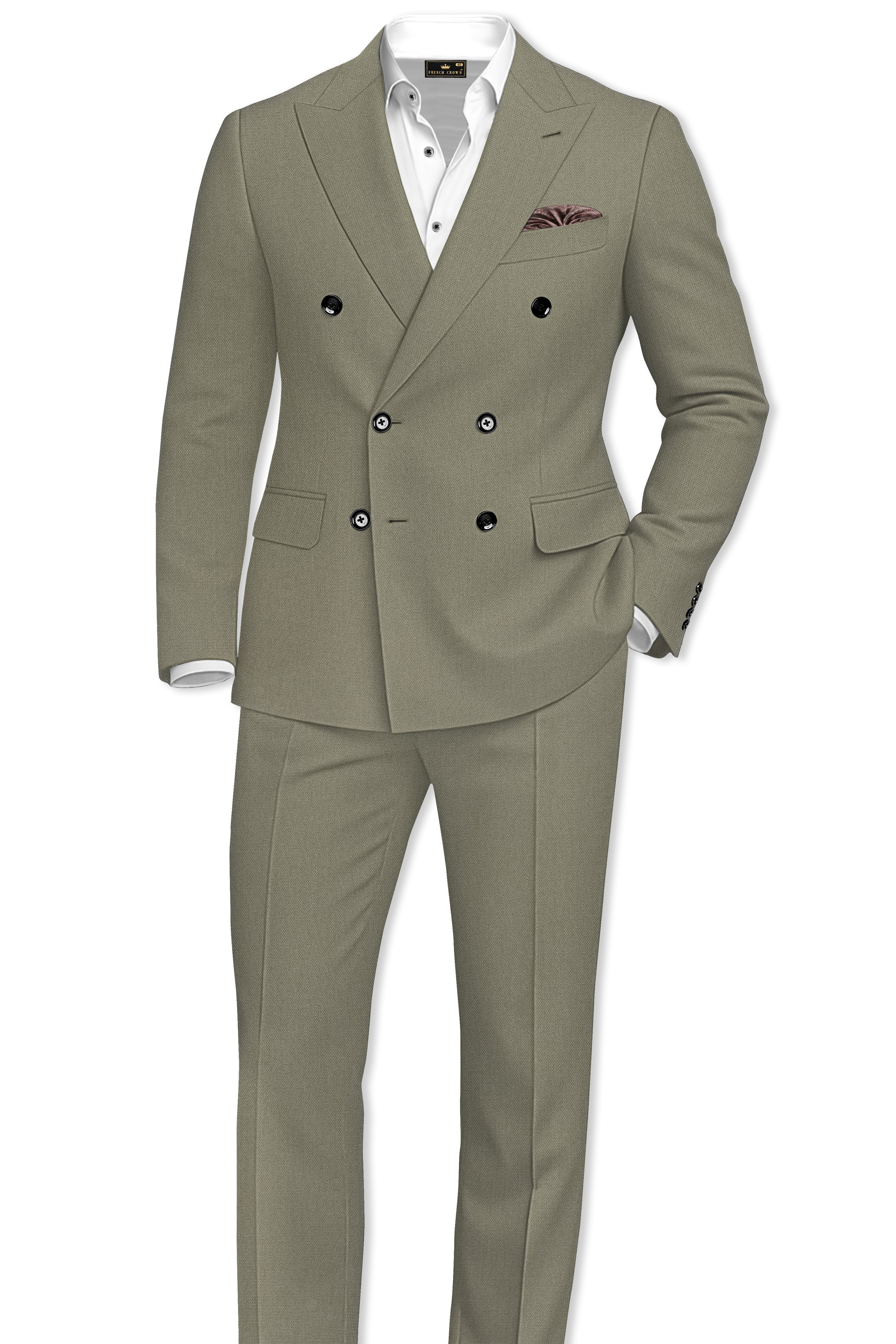 Verdo-Pablo Green Diamond Textured Wool Rich Slight Stretch Double Breasted Suit