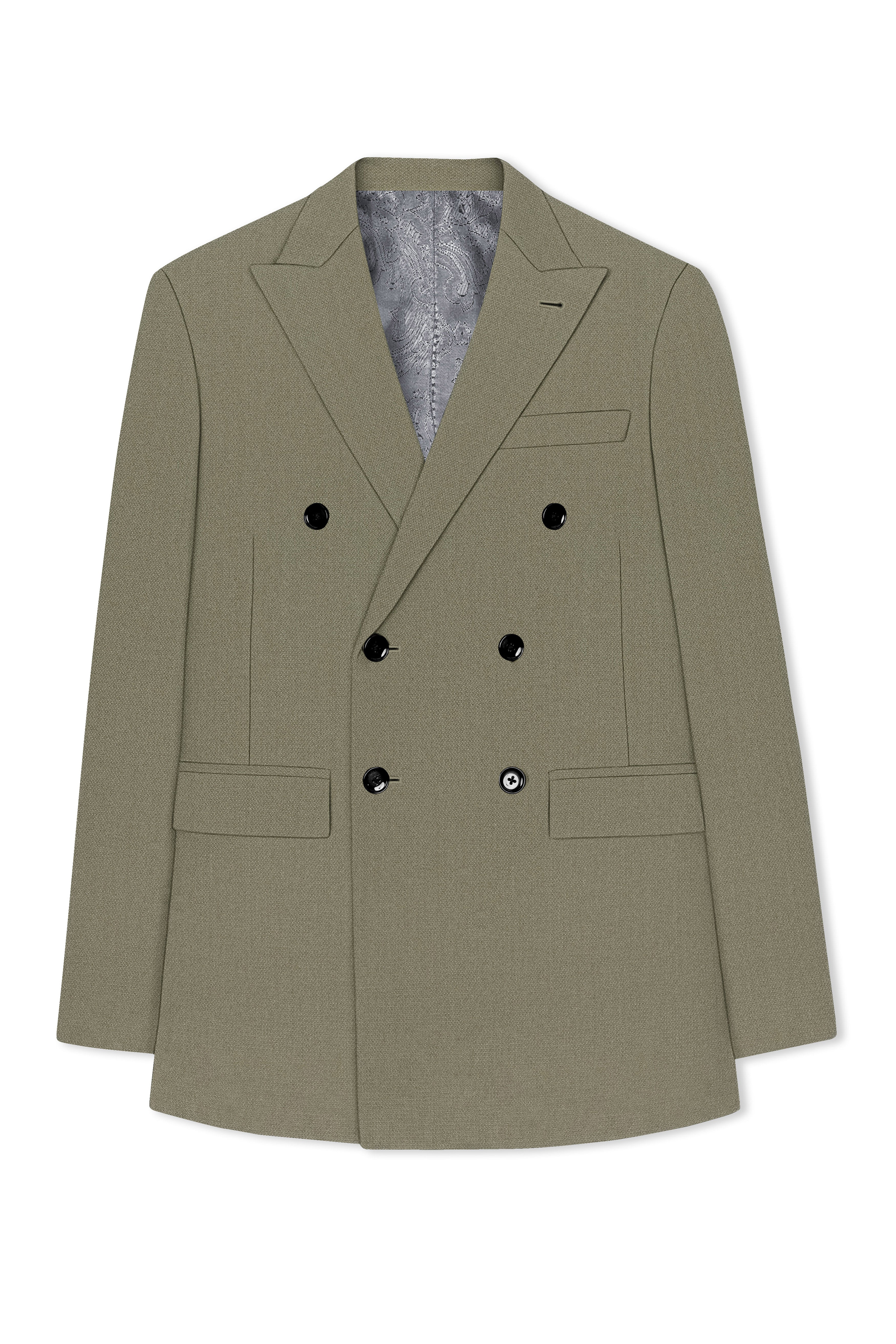 Verdo-Pablo Green Diamond Textured Wool Rich Slight Stretch Double Breasted Suit
