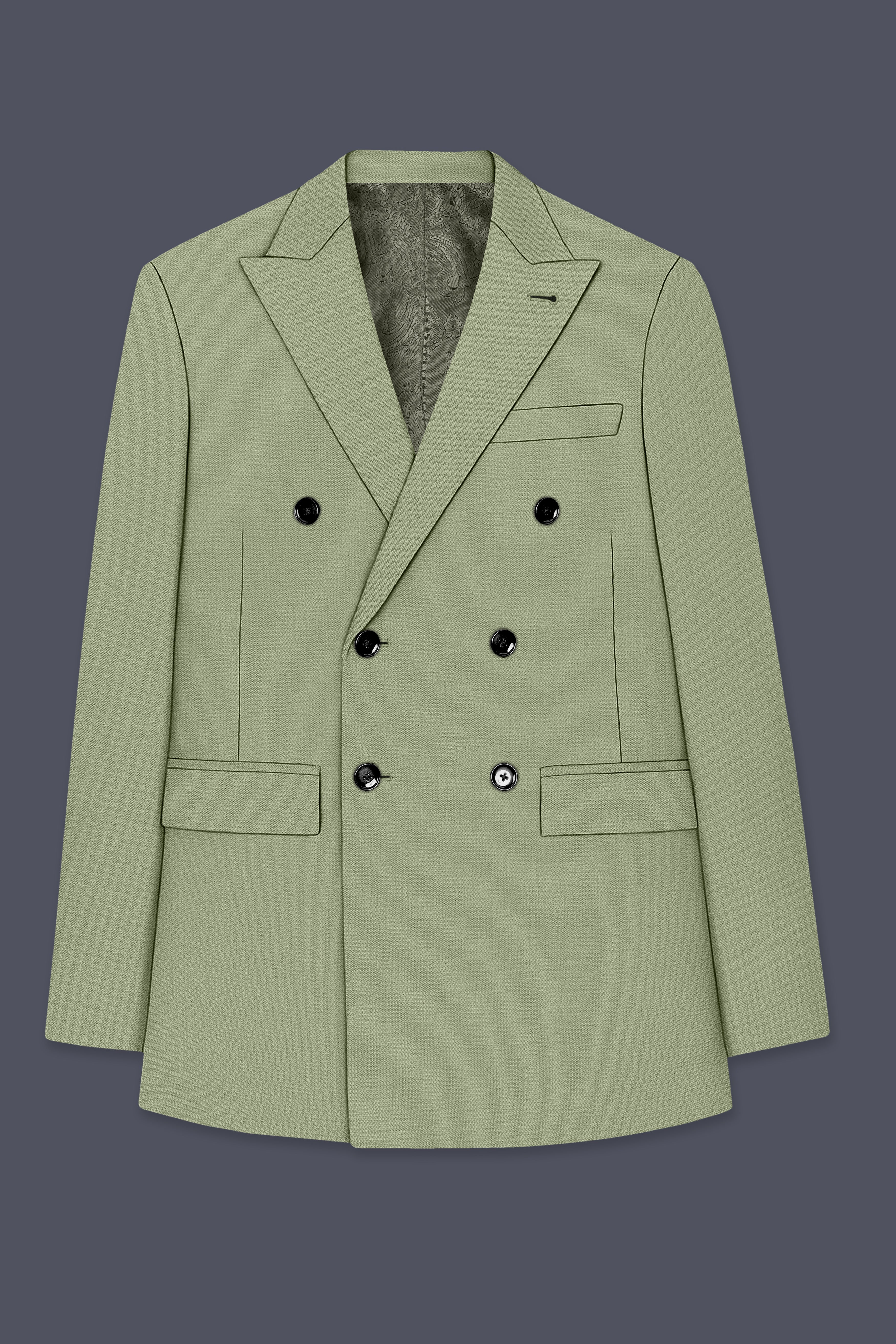 Verdo-Pablo Green Diamond Textured Wool Rich Slight Stretch Double Breasted Suit