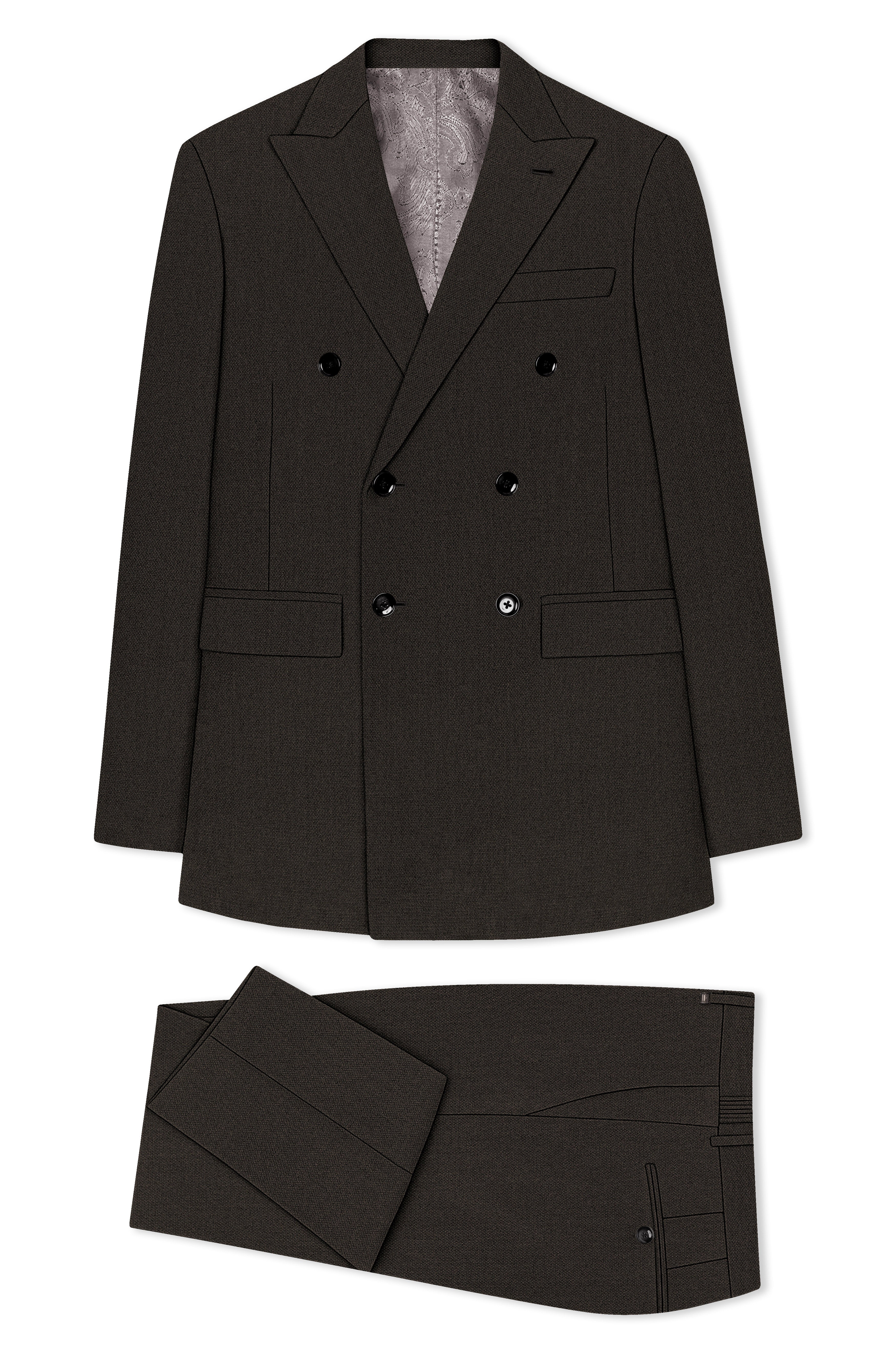 Velaro-Rangoon Green Diamond Textured Wool Rich Slight Stretch Double Breasted Suit