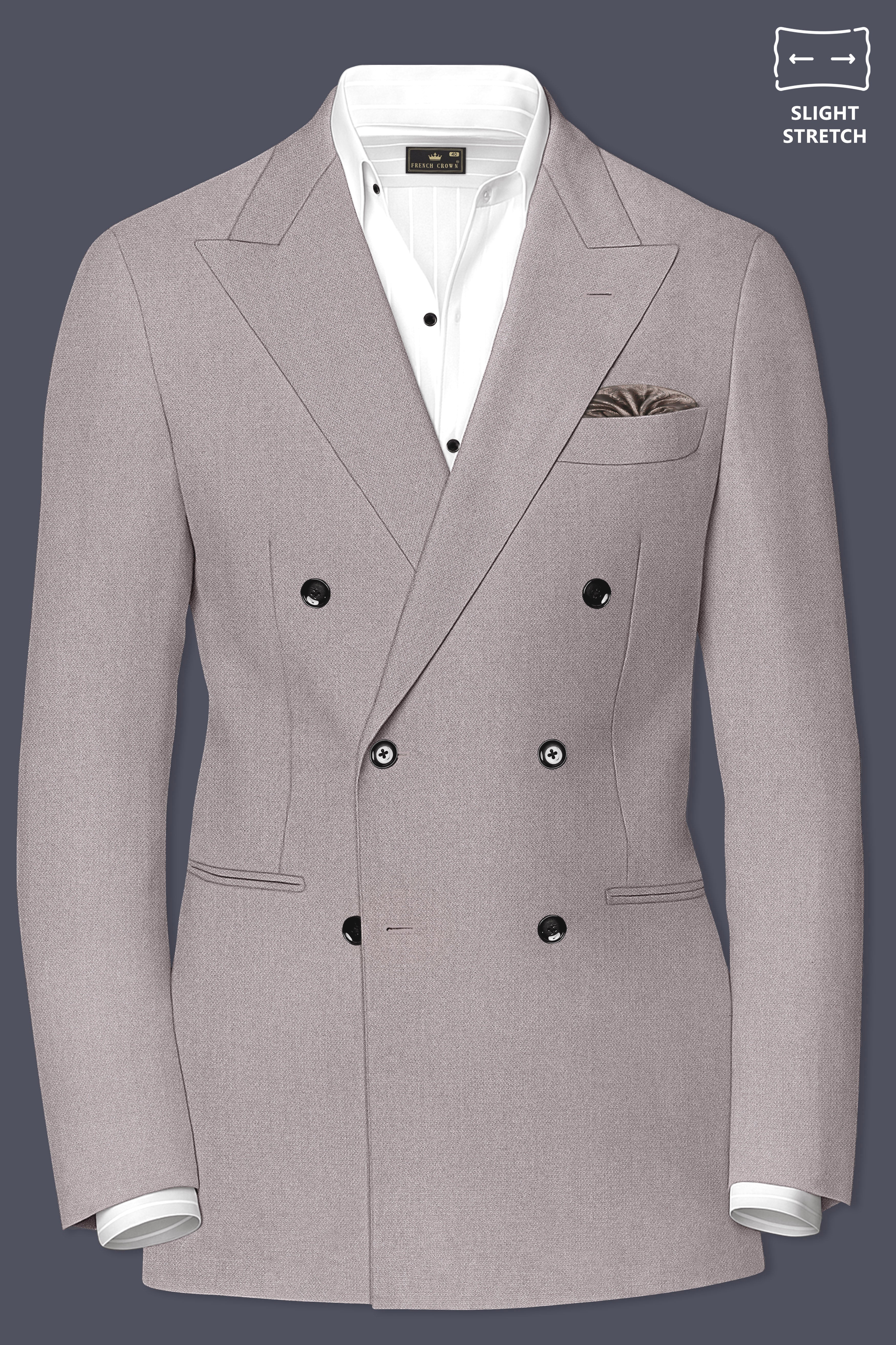 Helix-Fossil Gray Diamond Textured Wool Rich Slight Stretch Double Breasted Suit