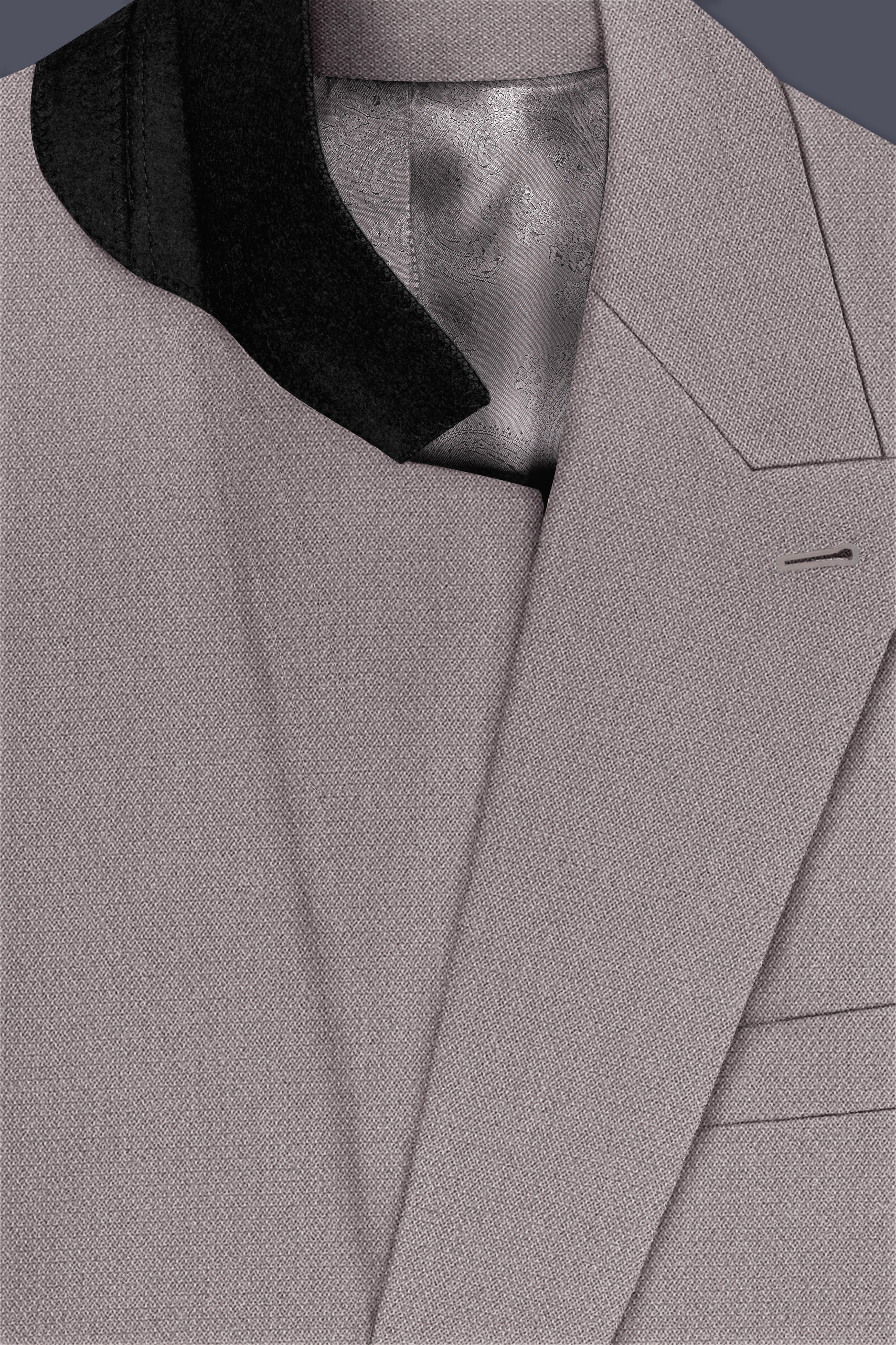 Helix-Fossil Gray Diamond Textured Wool Rich Slight Stretch Double Breasted Suit