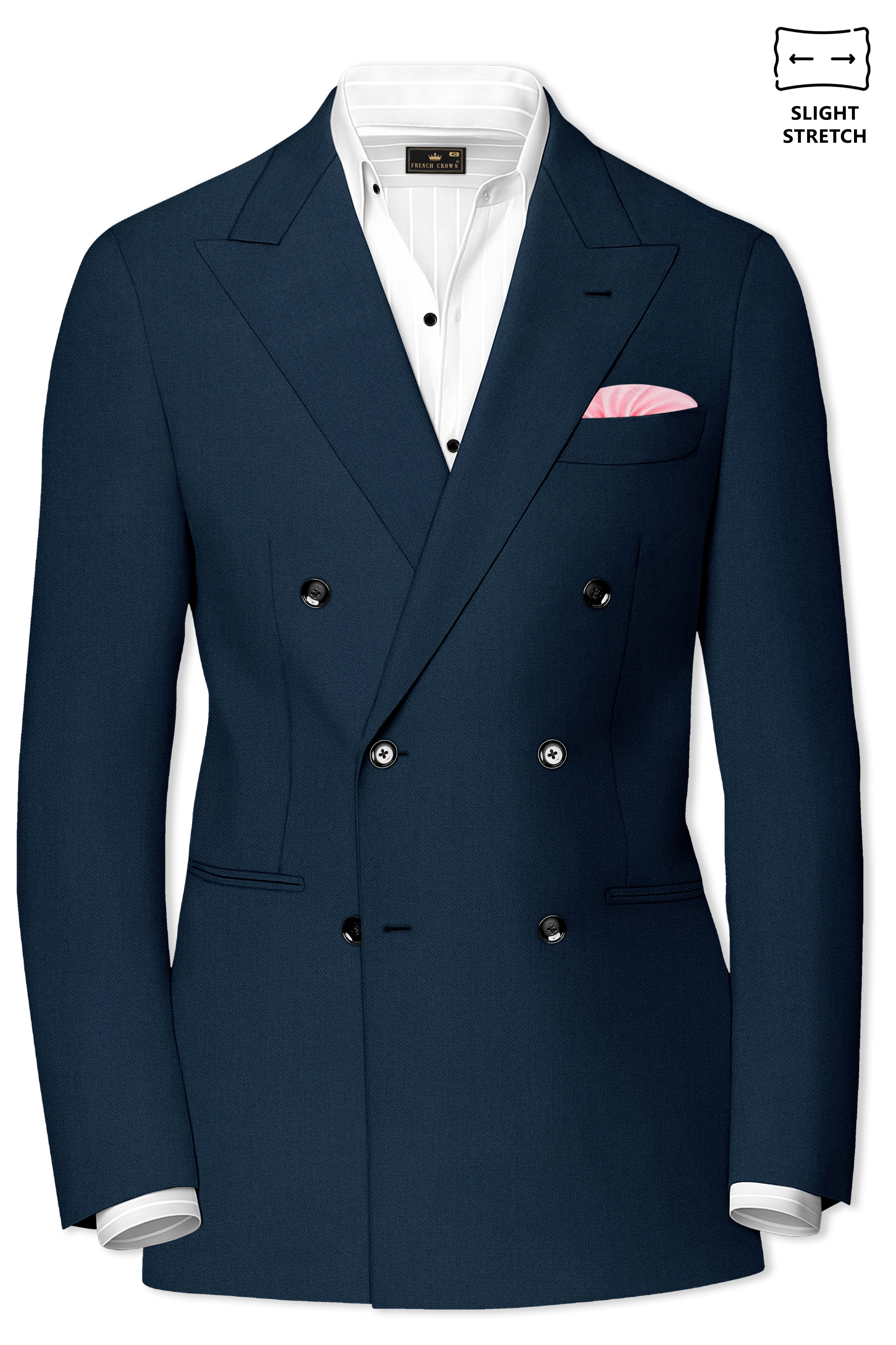 Noctis-Cinder Blue Diamond Textured Wool Rich Slight Stretch Double Breasted Suit