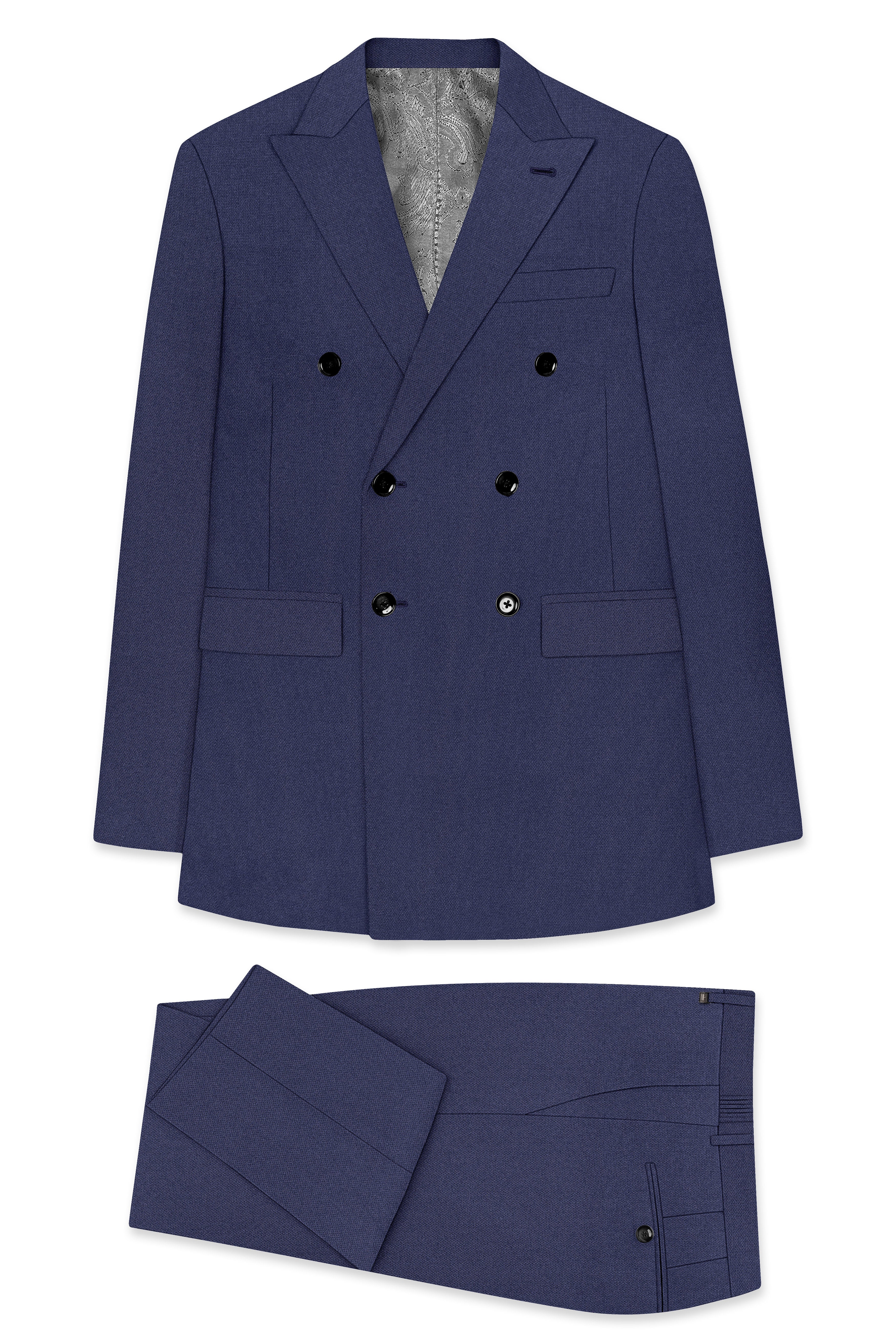 Noctis-Cinder Blue Diamond Textured Wool Rich Slight Stretch Double Breasted Suit