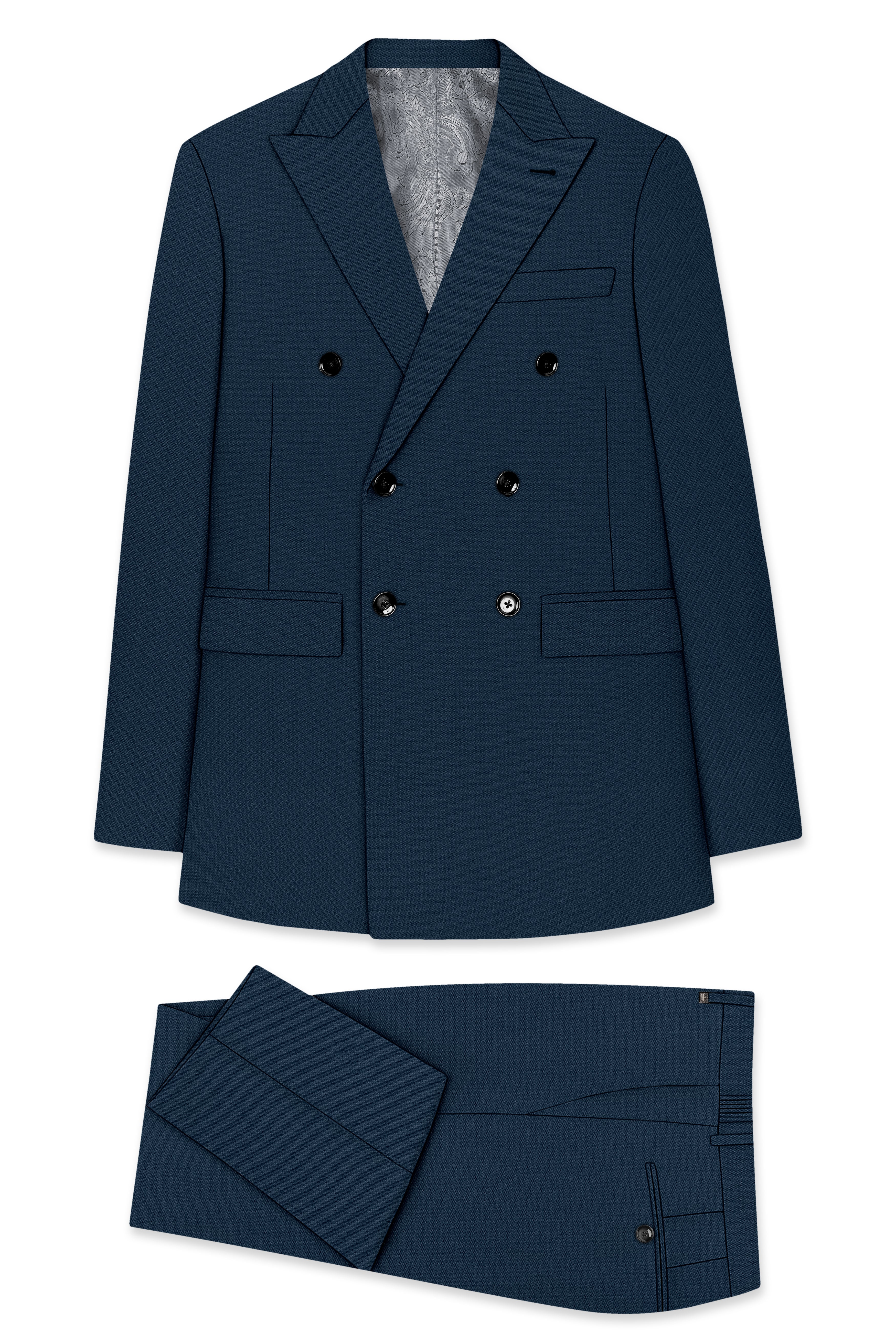 Noctis-Cinder Blue Diamond Textured Wool Rich Slight Stretch Double Breasted Suit