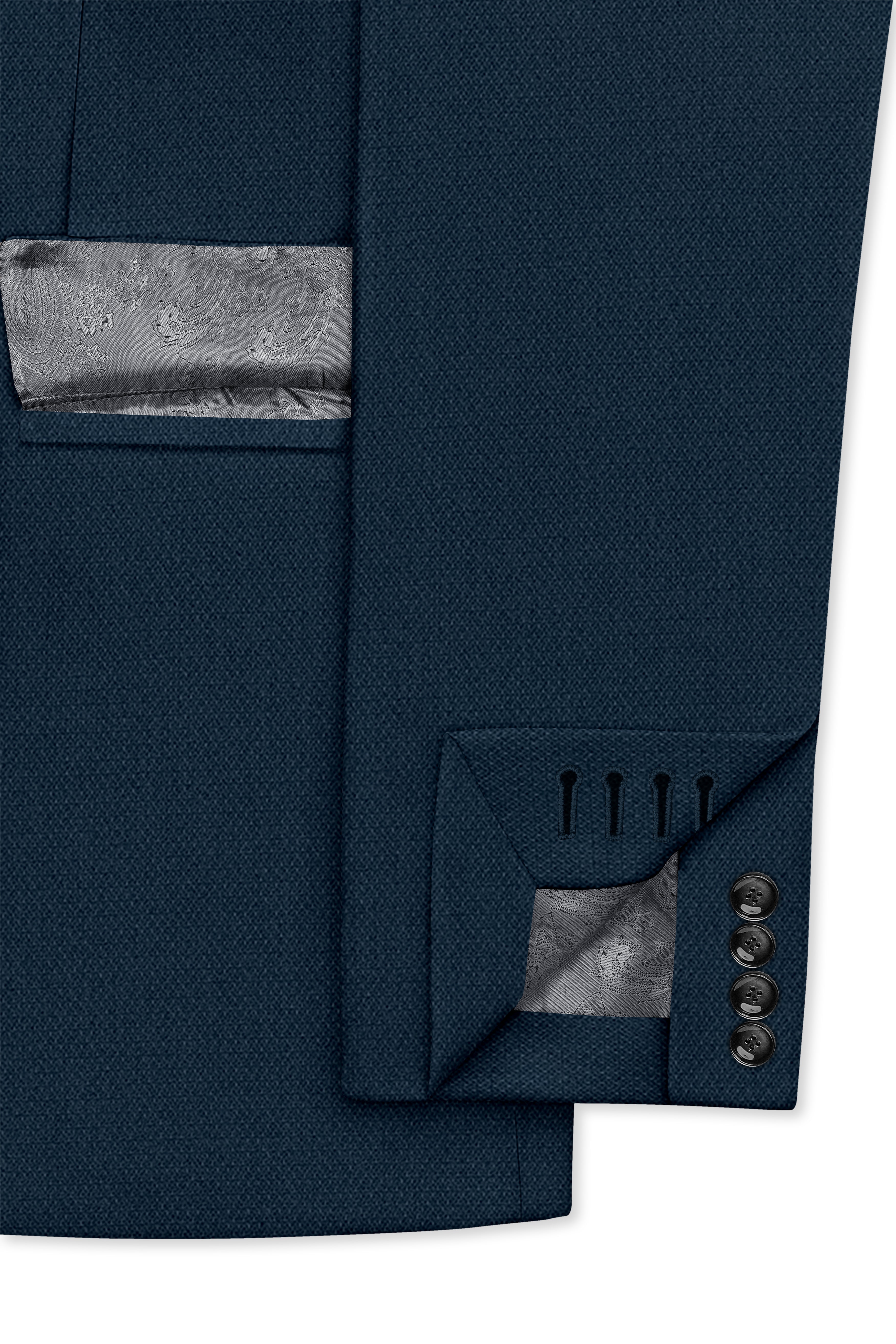 Noctis-Cinder Blue Diamond Textured Wool Rich Slight Stretch Double Breasted Suit