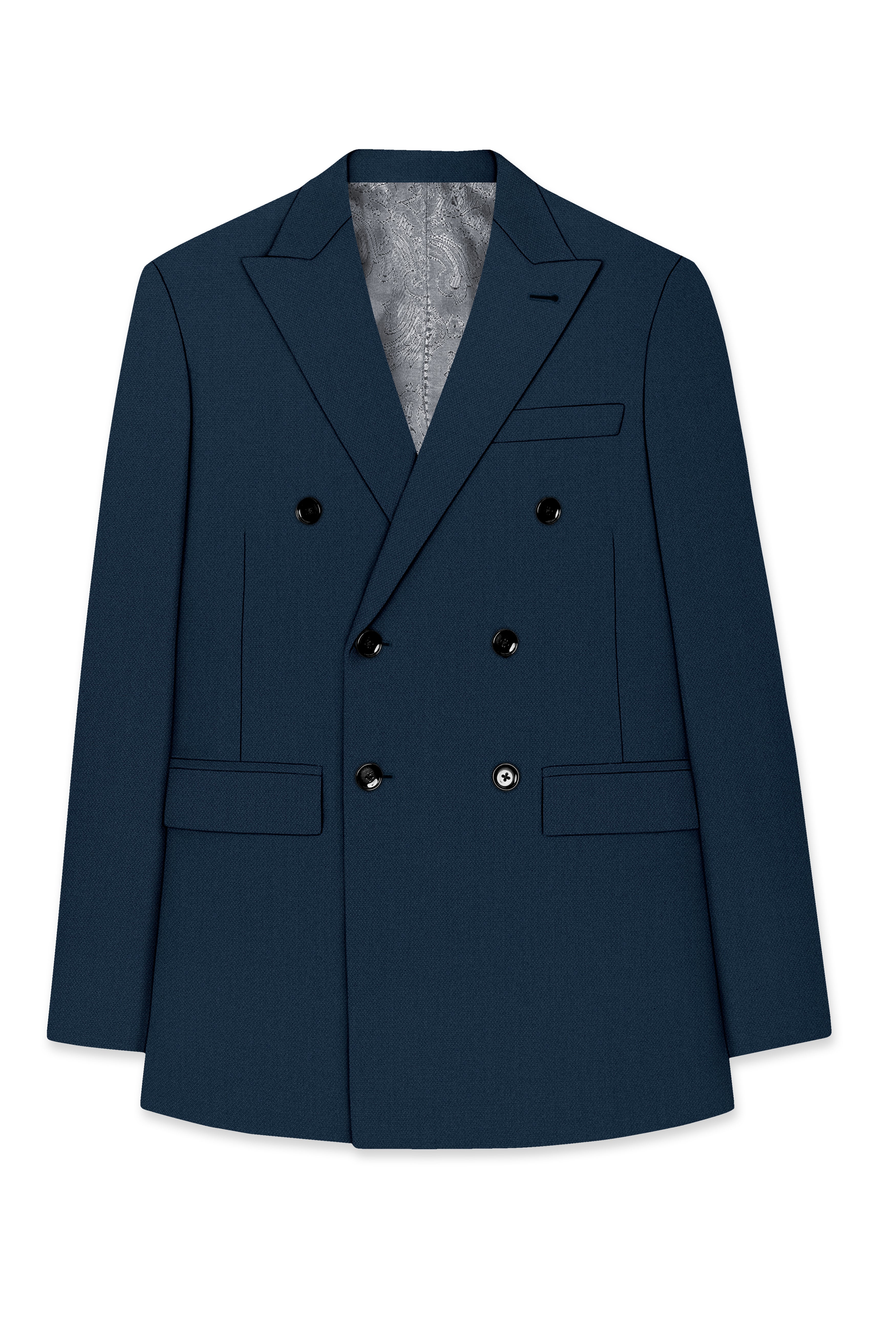 Noctis-Cinder Blue Diamond Textured Wool Rich Slight Stretch Double Breasted Suit