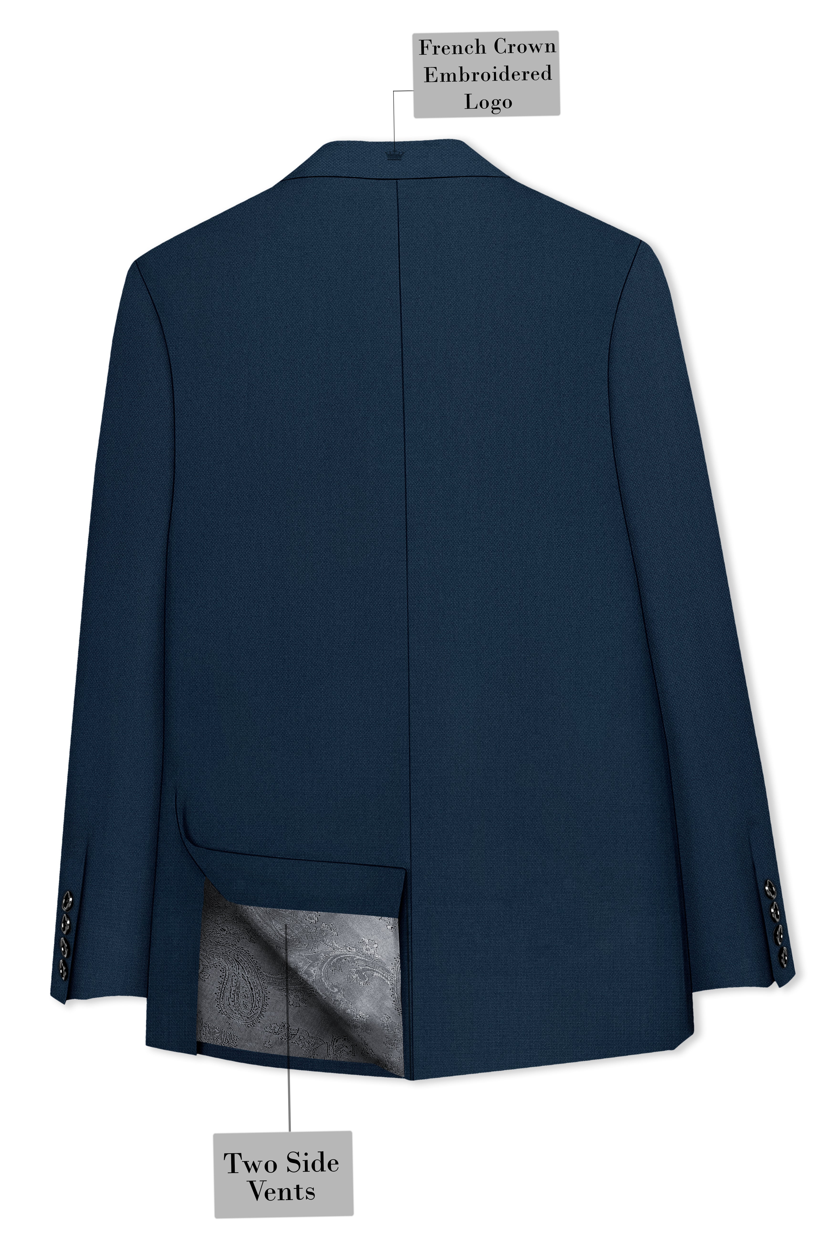 Noctis-Cinder Blue Diamond Textured Wool Rich Slight Stretch Double Breasted Suit