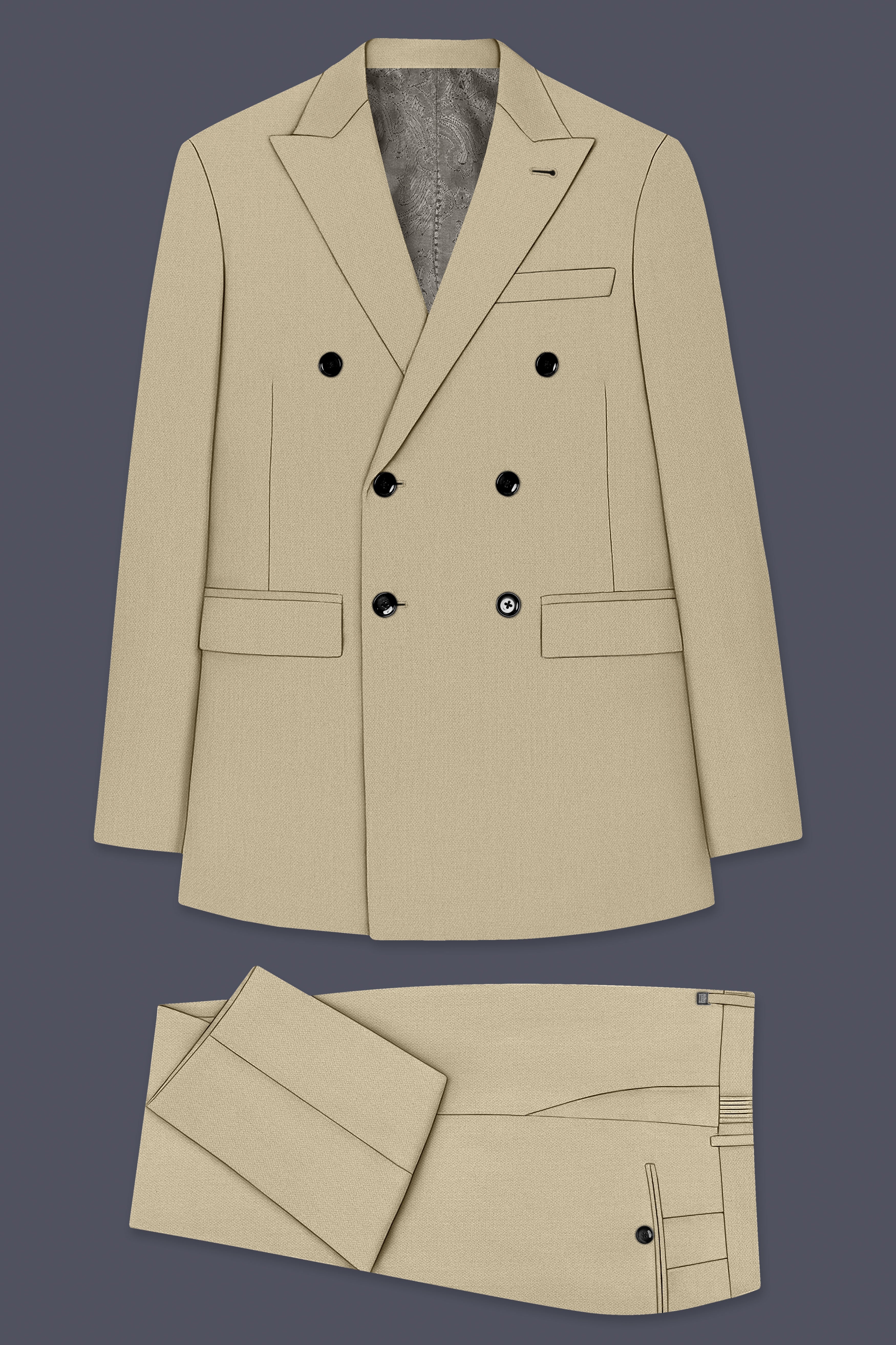 Sienna-Malta Cream Diamond Textured Wool Rich Slight Stretch Double Breasted Suit