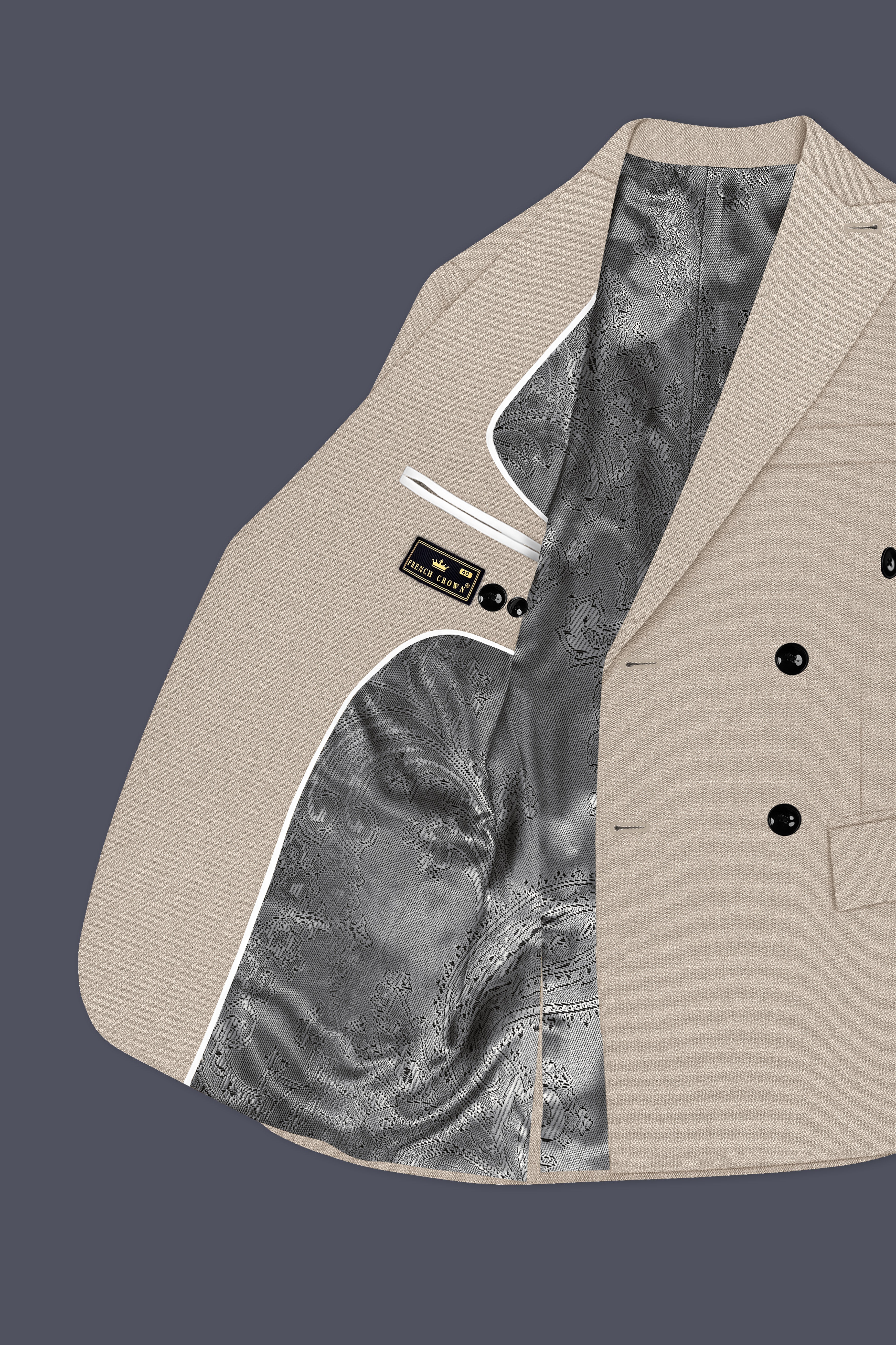 Sienna-Malta Cream Diamond Textured Wool Rich Slight Stretch Double Breasted Suit