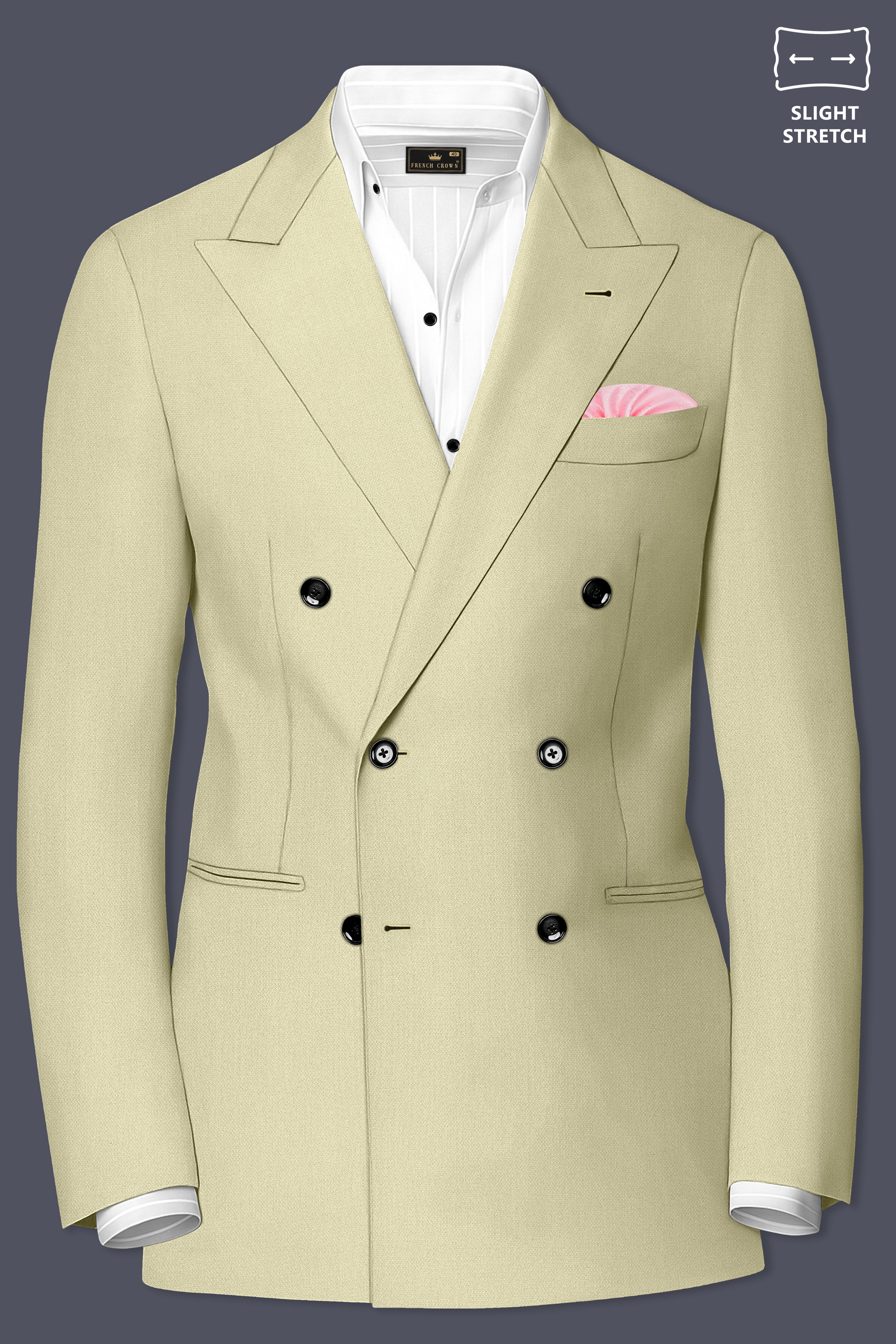 Cedar-Tallow Green Diamond Textured Wool Rich Slight Stretch Double Breasted Suit