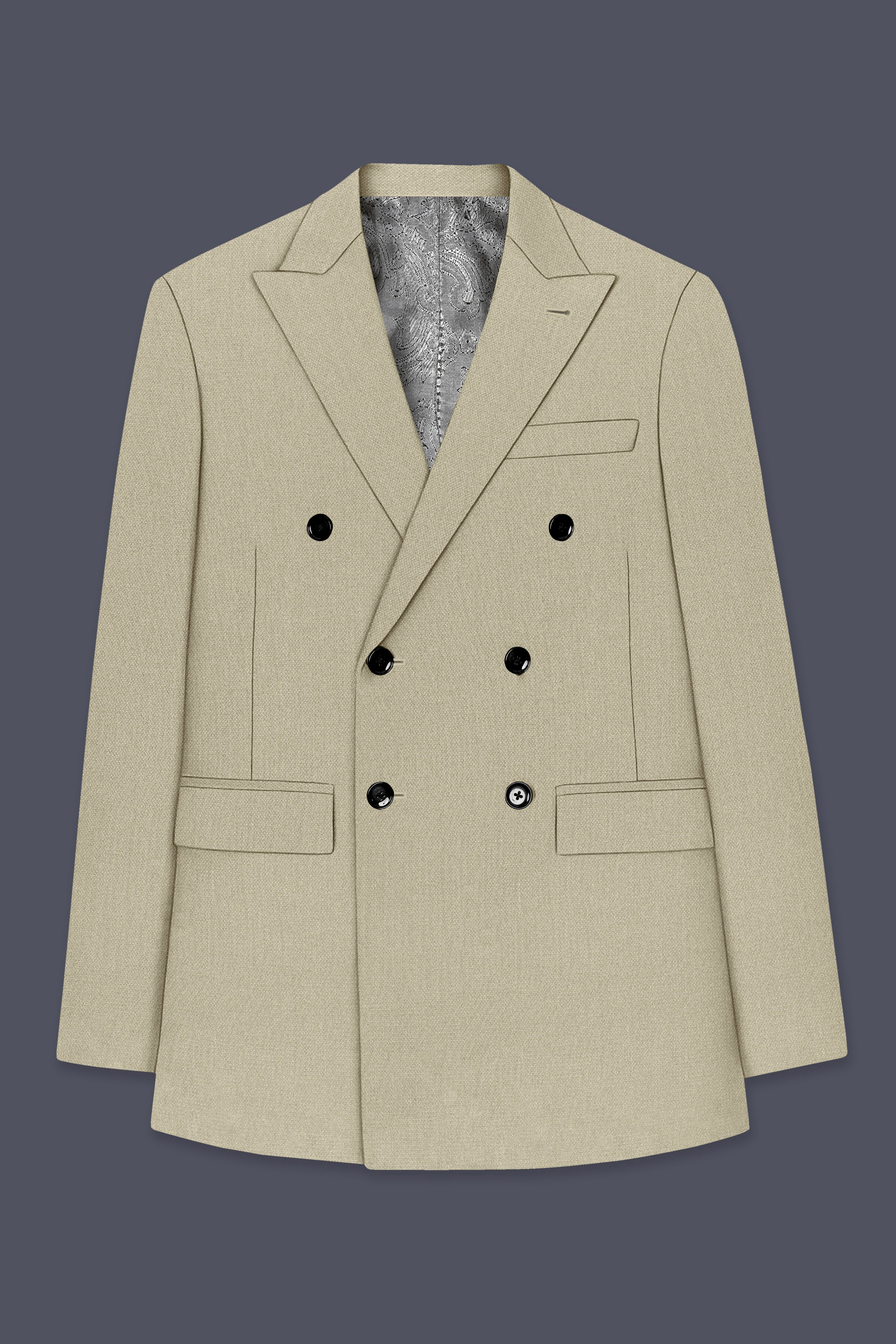 Cedar-Tallow Green Diamond Textured Wool Rich Slight Stretch Double Breasted Suit
