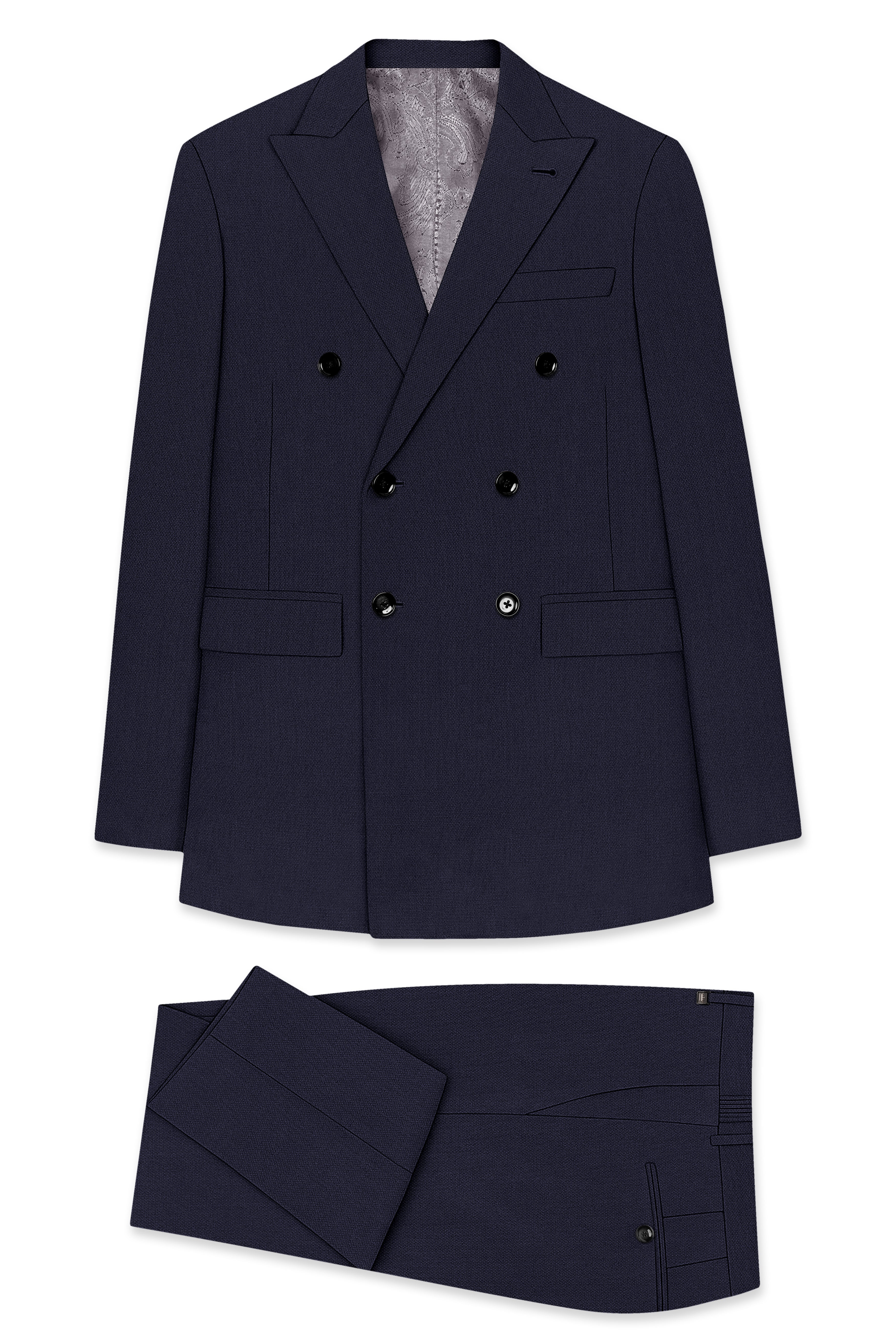 Vesper-Bastille Purple Diamond Textured Wool Rich Slight Stretch Double Breasted Suit