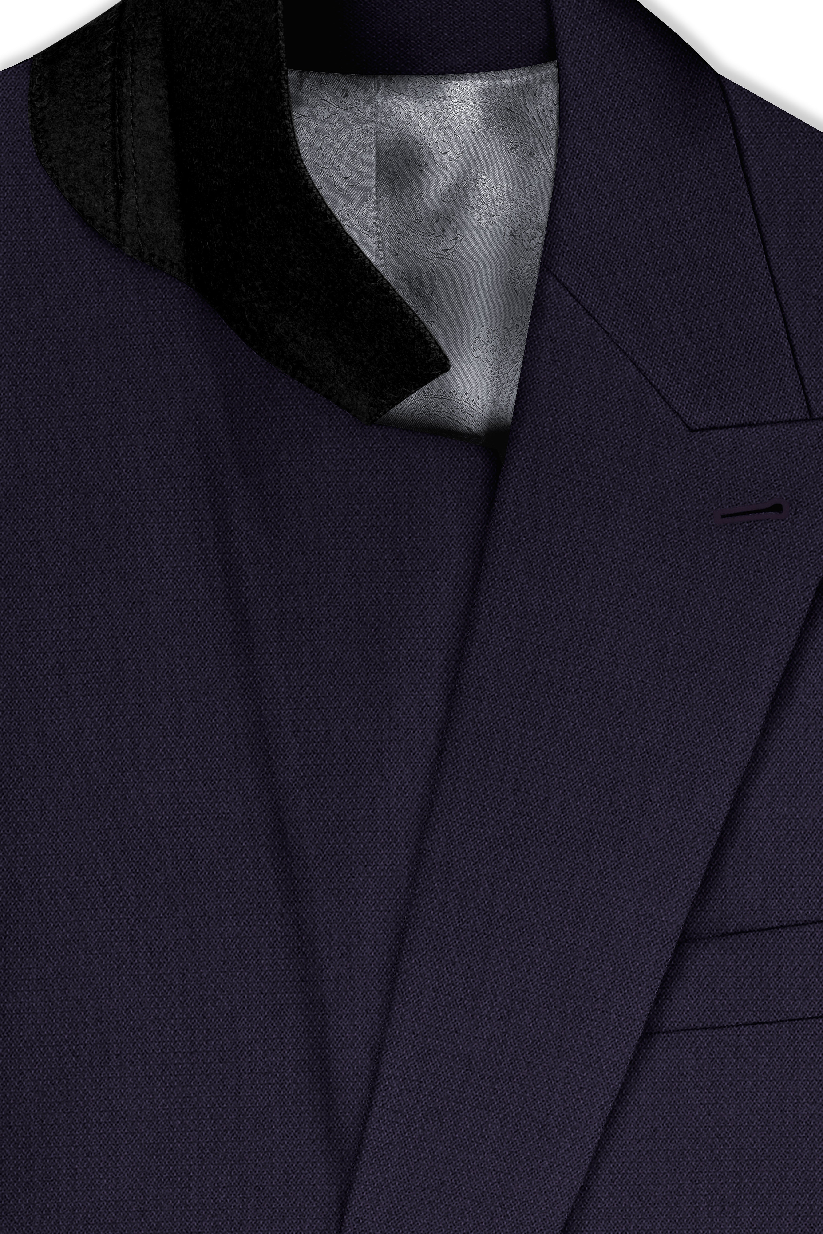 Vesper-Bastille Purple Diamond Textured Wool Rich Slight Stretch Double Breasted Suit