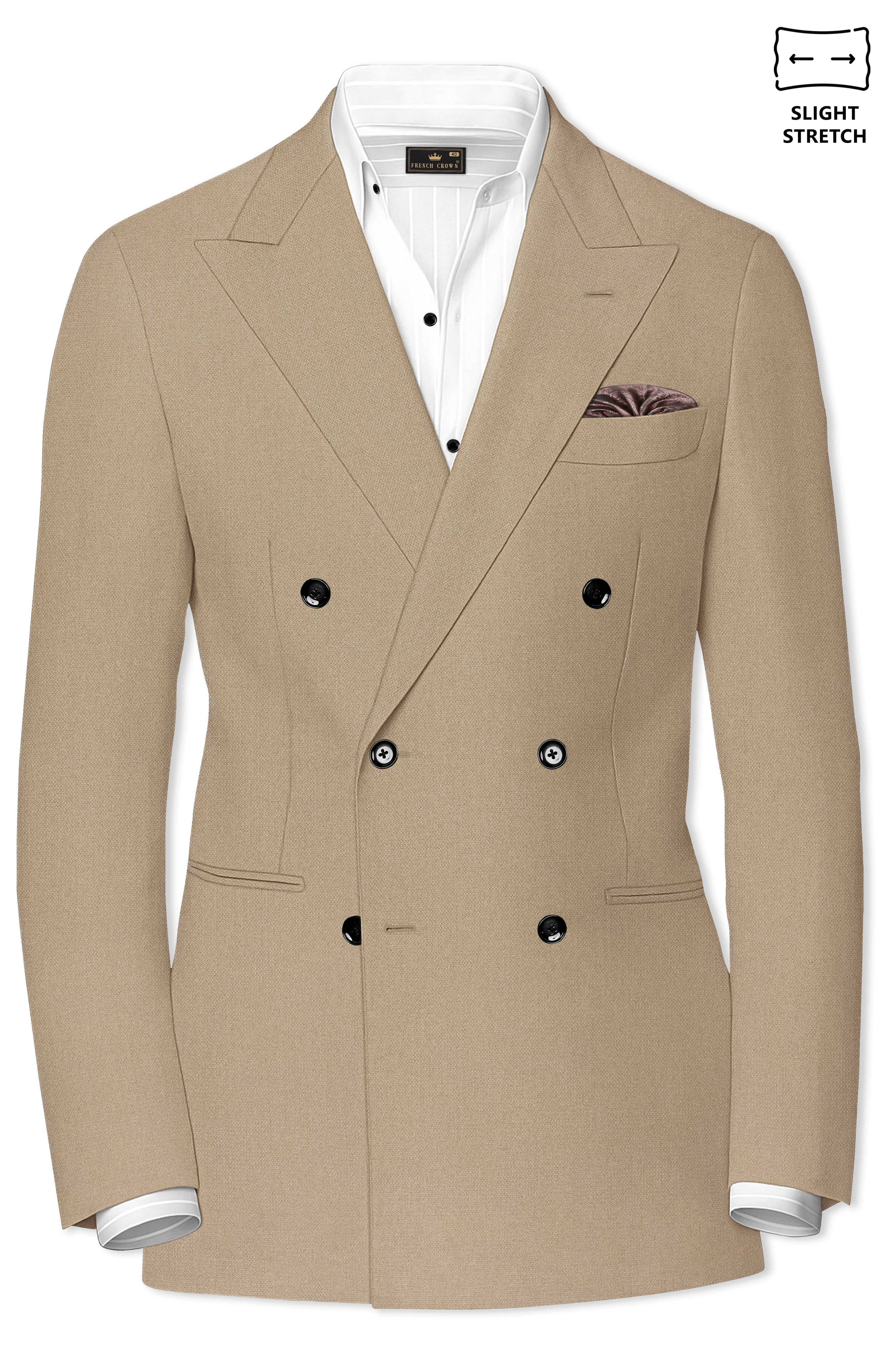 Sable-Mongoose Cream Diamond Textured Wool Rich Slight Stretch Double Breasted Suit