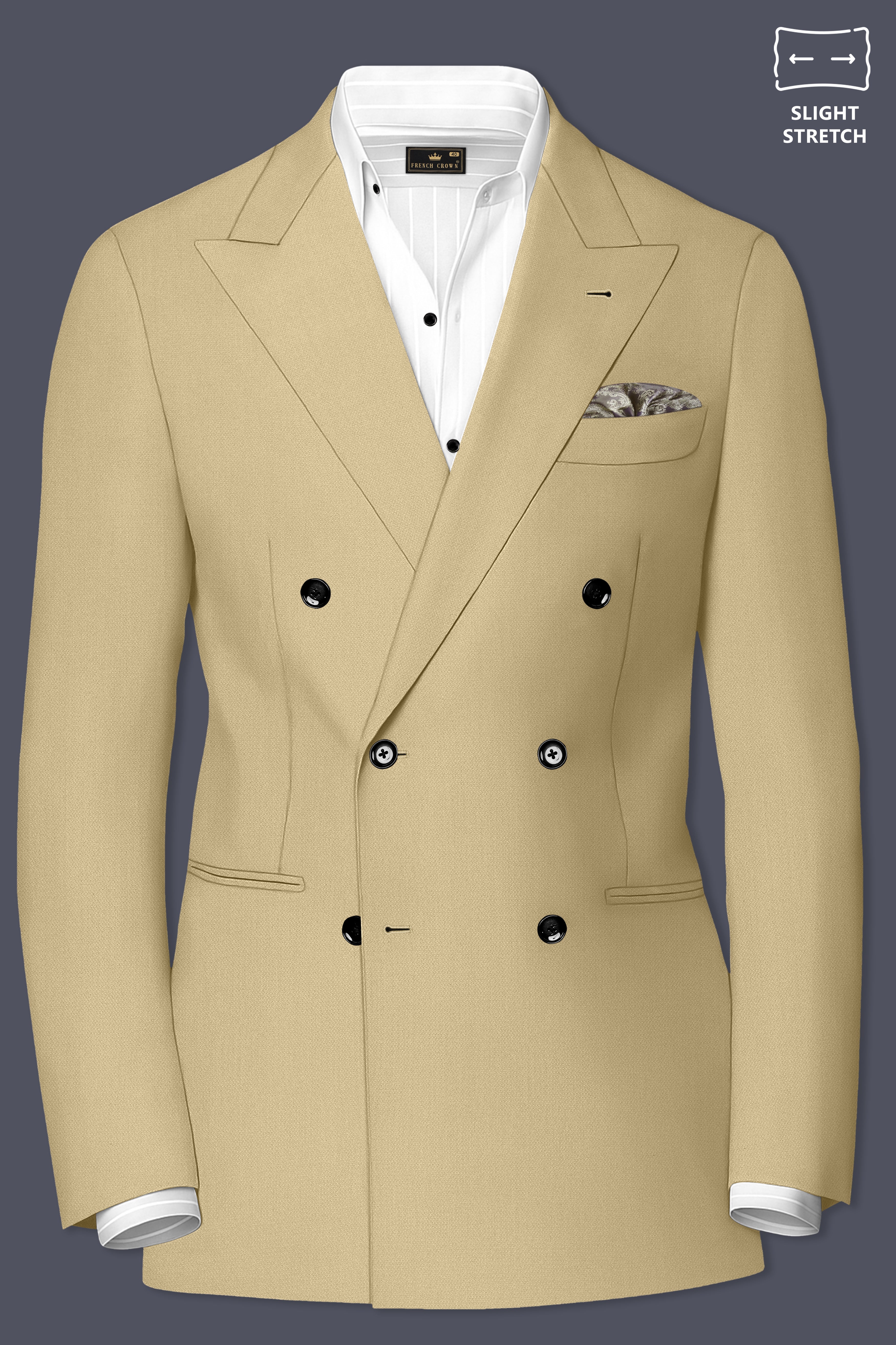 Sable-Mongoose Cream Diamond Textured Wool Rich Slight Stretch Double Breasted Suit