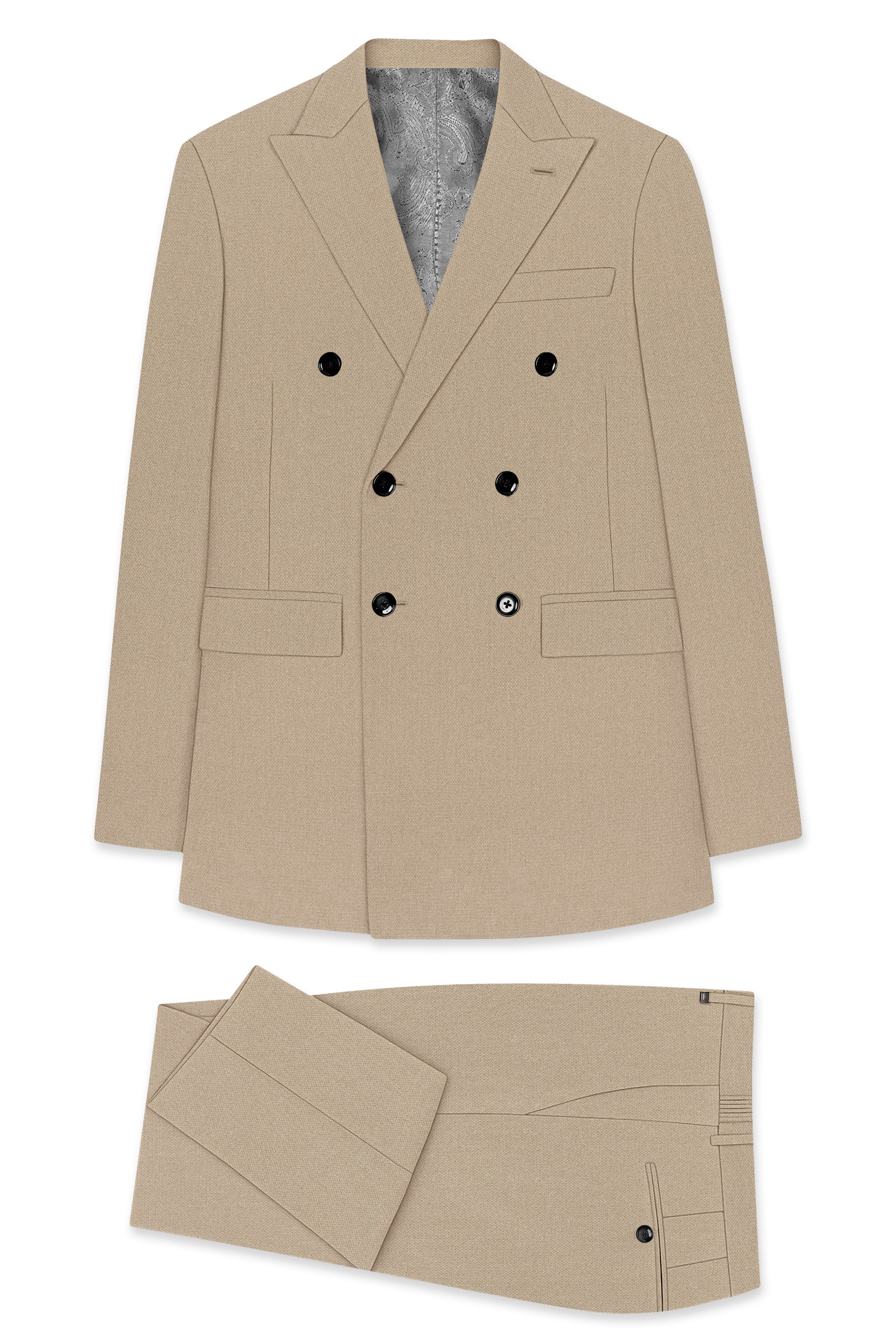 Sable-Mongoose Cream Diamond Textured Wool Rich Slight Stretch Double Breasted Suit