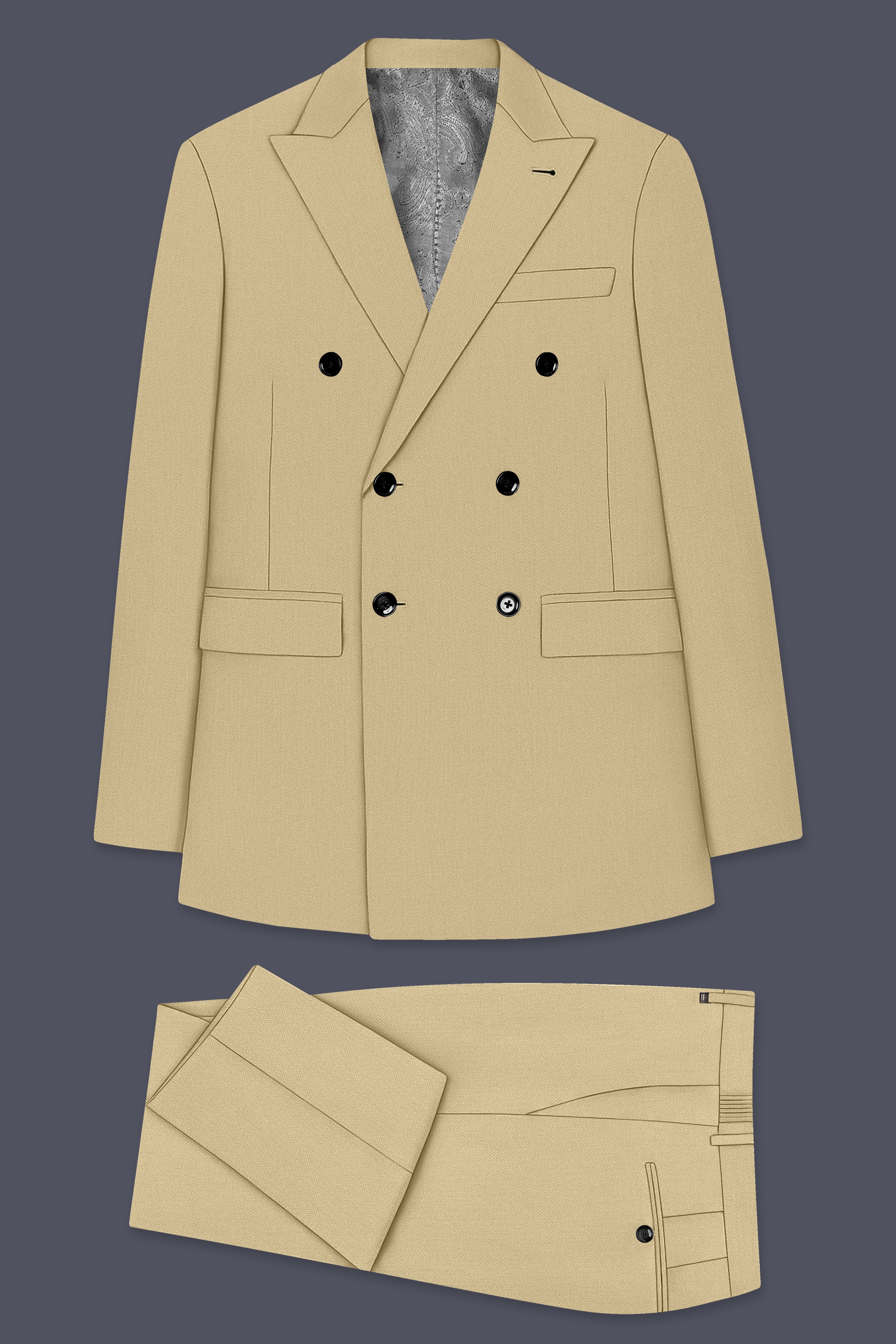 Sable-Mongoose Cream Diamond Textured Wool Rich Slight Stretch Double Breasted Suit