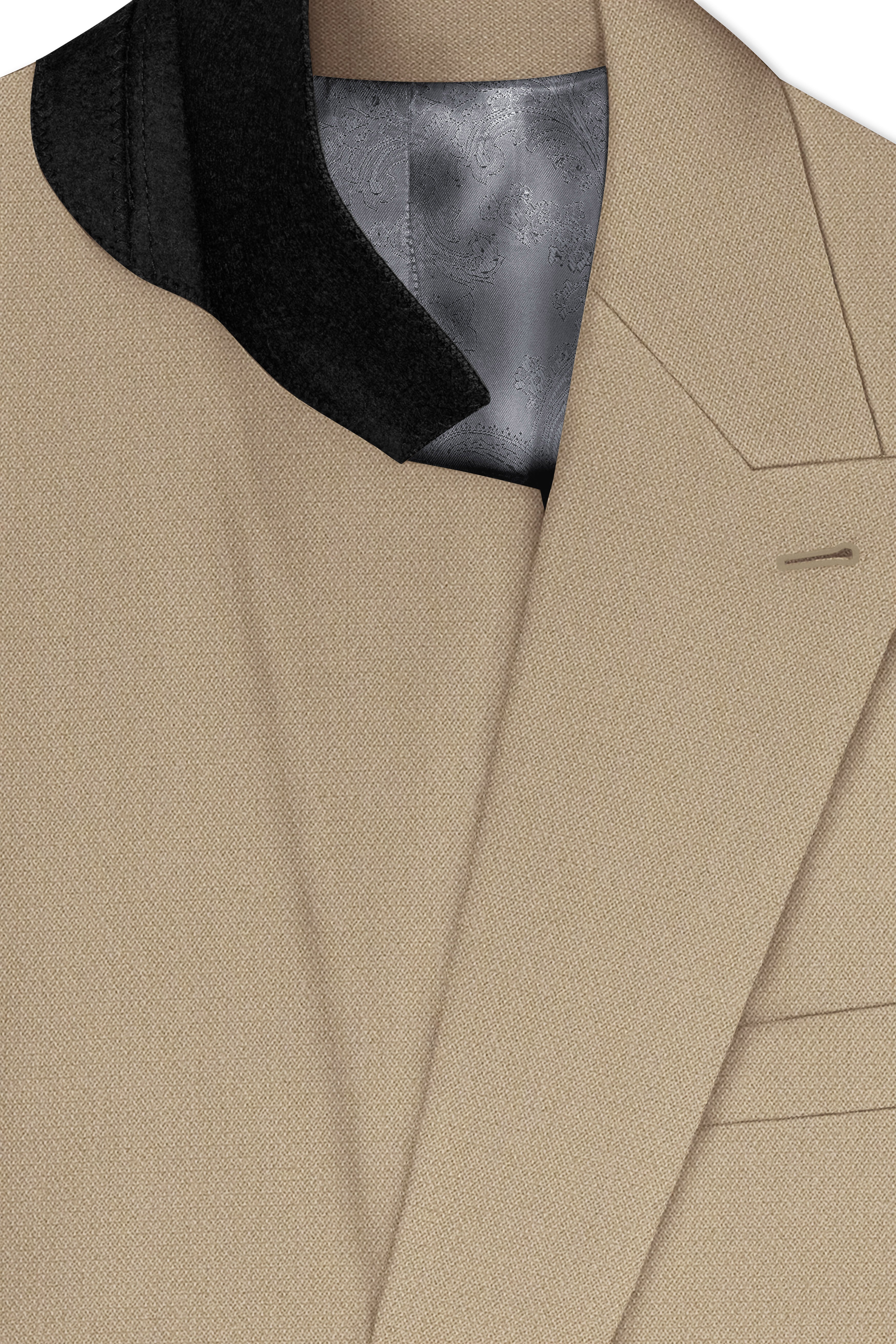 Sable-Mongoose Cream Diamond Textured Wool Rich Slight Stretch Double Breasted Suit