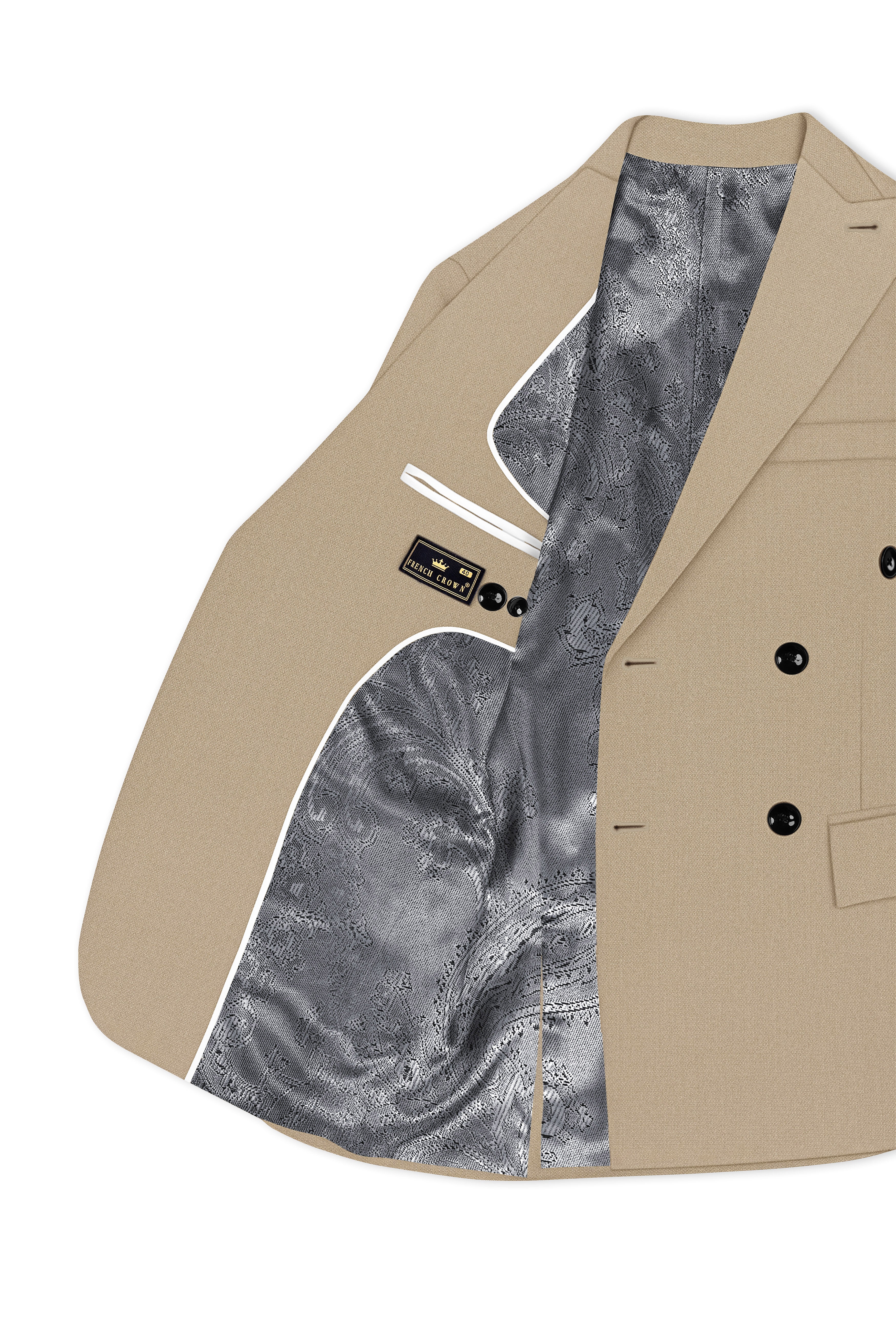Sable-Mongoose Cream Diamond Textured Wool Rich Slight Stretch Double Breasted Suit