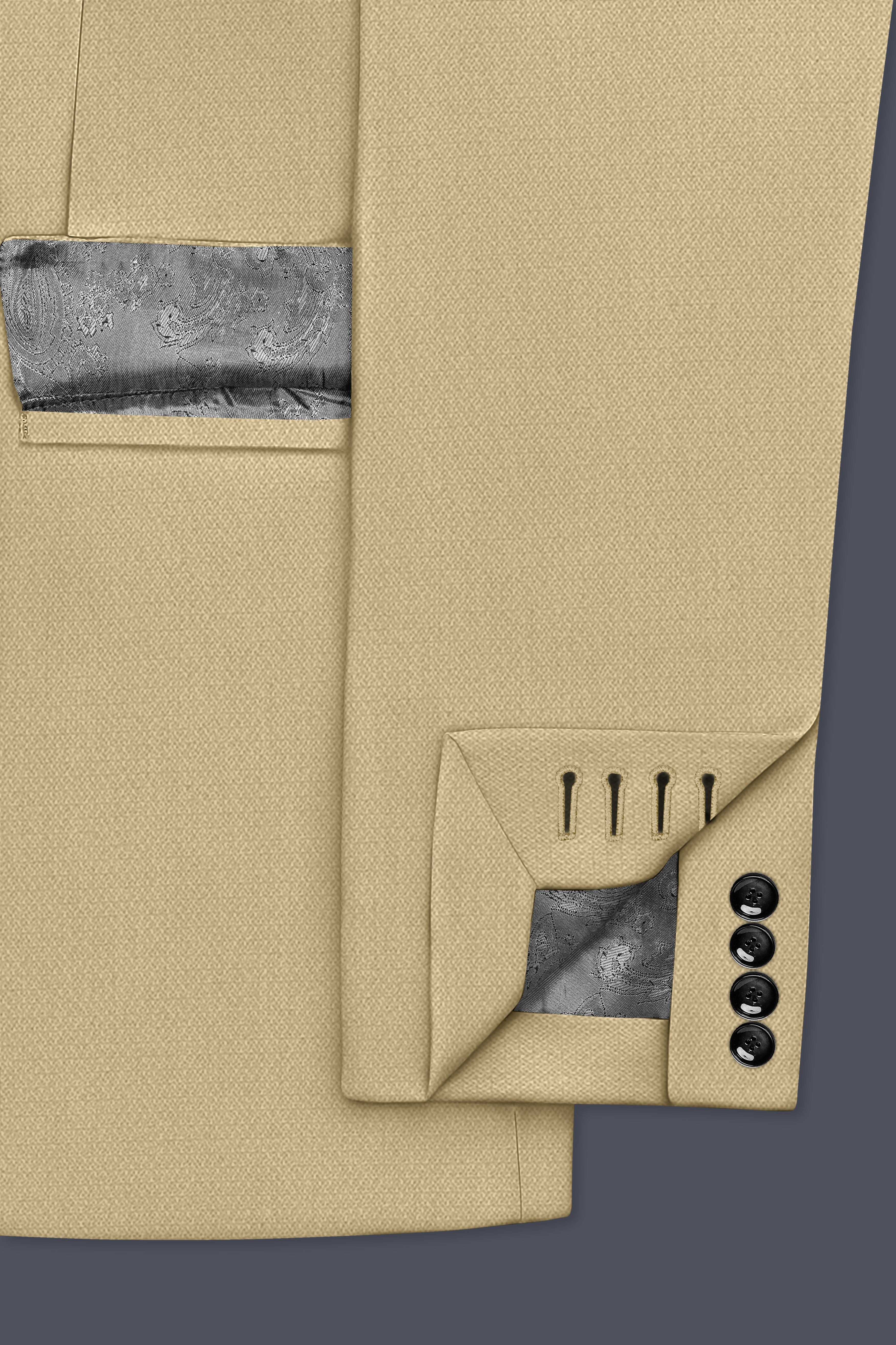 Sable-Mongoose Cream Diamond Textured Wool Rich Slight Stretch Double Breasted Suit