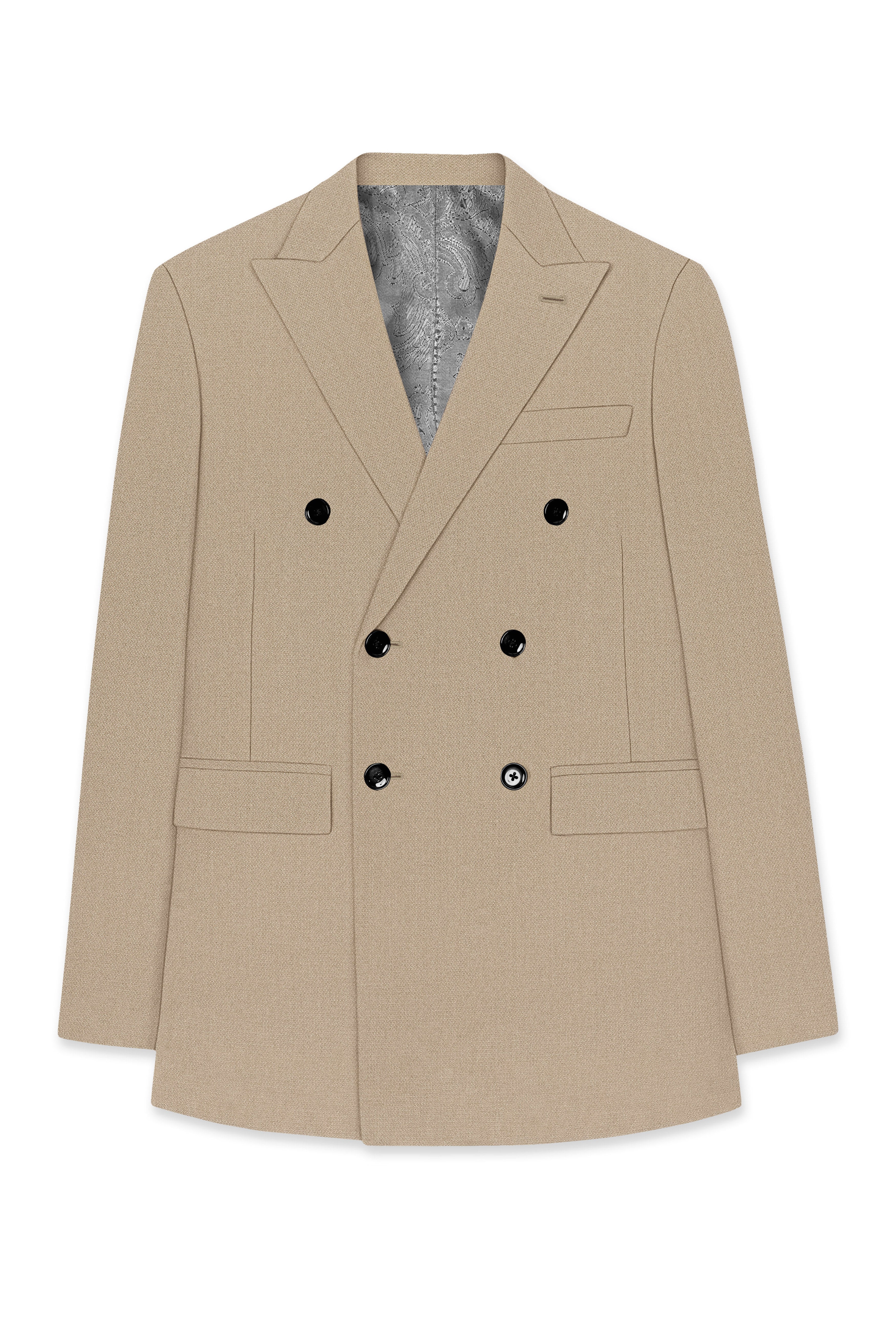 Sable-Mongoose Cream Diamond Textured Wool Rich Slight Stretch Double Breasted Suit