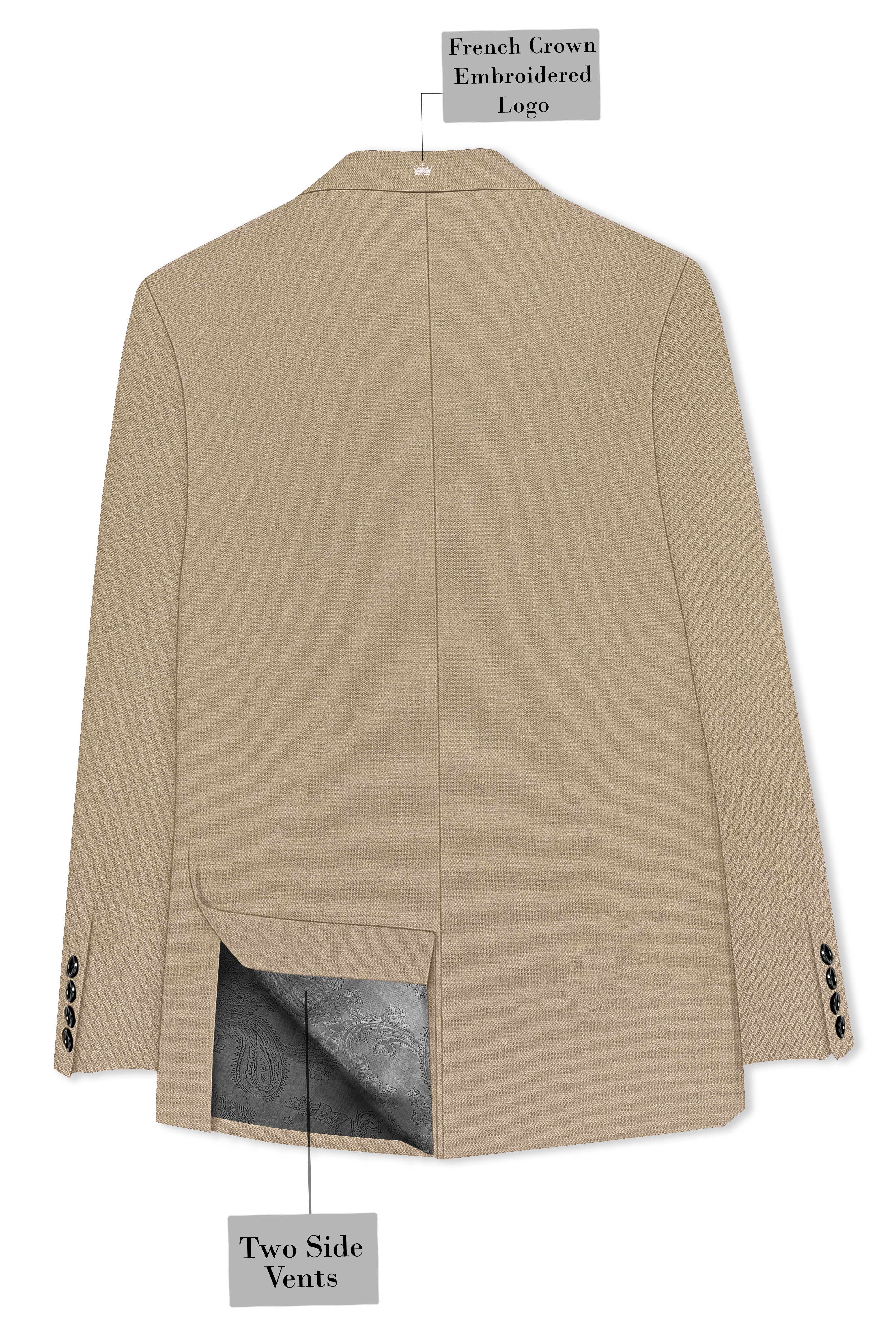 Sable-Mongoose Cream Diamond Textured Wool Rich Slight Stretch Double Breasted Suit