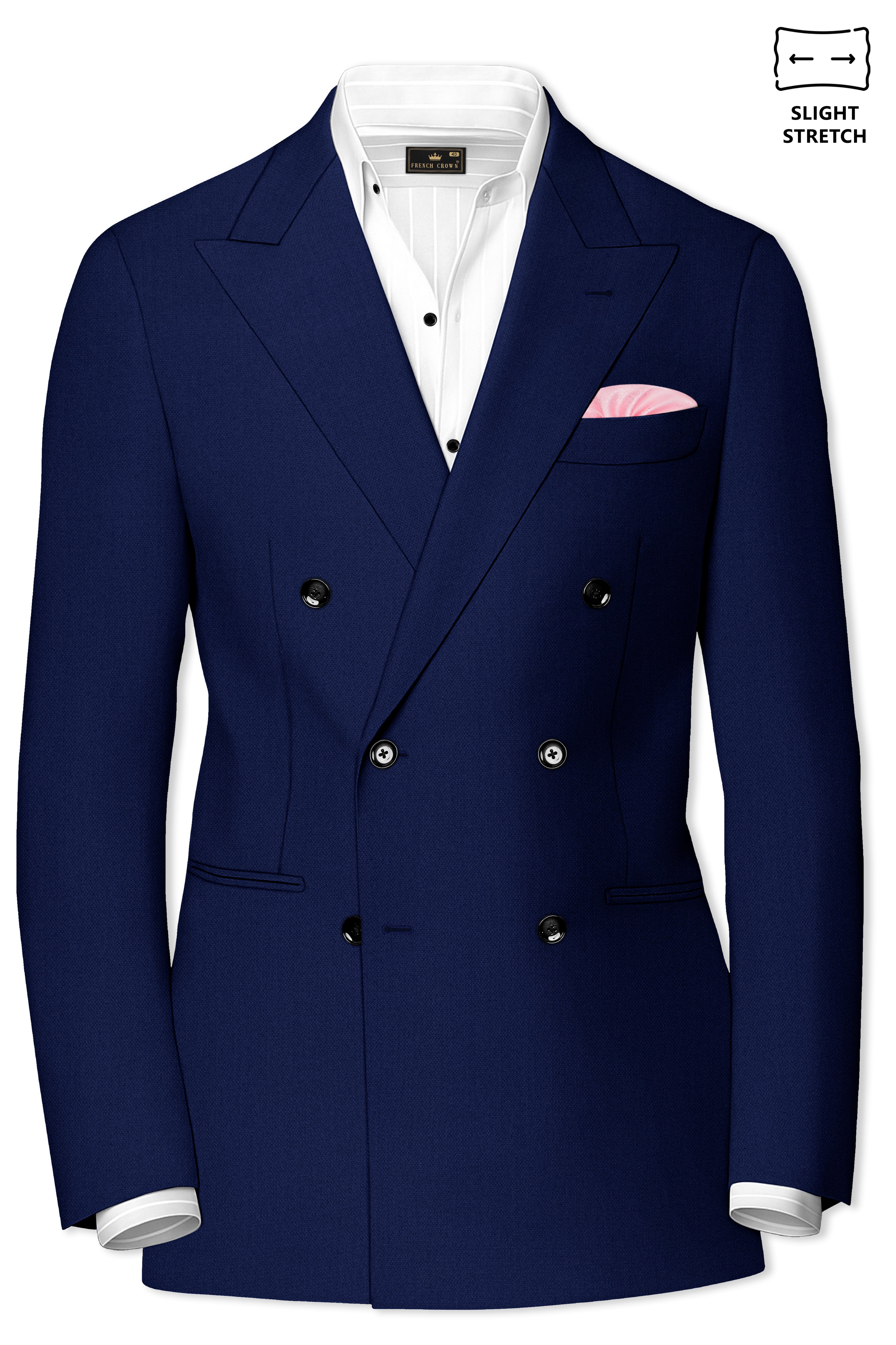 Orion-Vulcan Blue Diamond Textured Wool Rich Slight Stretch Double Breasted Suit