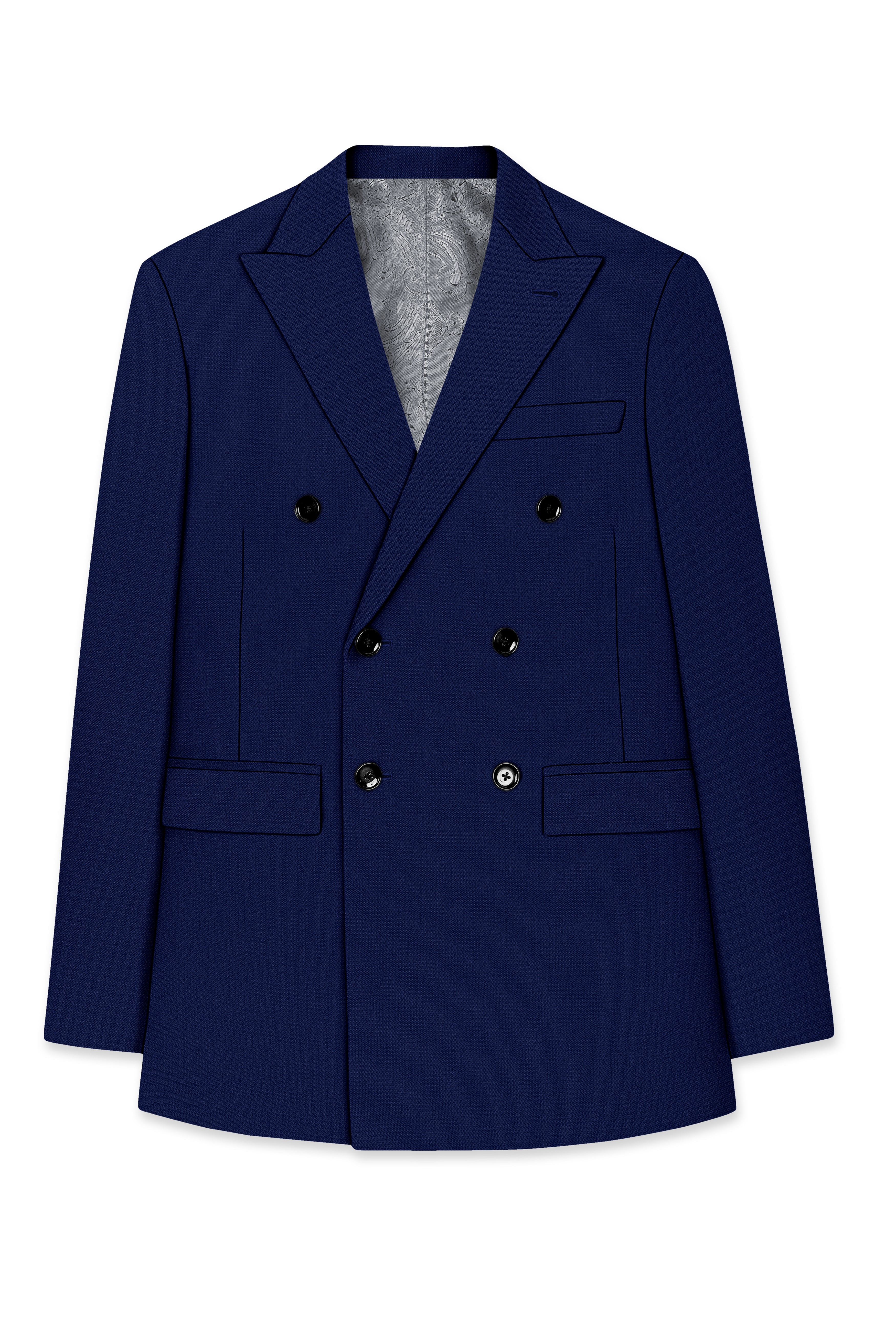 Orion-Vulcan Blue Diamond Textured Wool Rich Slight Stretch Double Breasted Suit