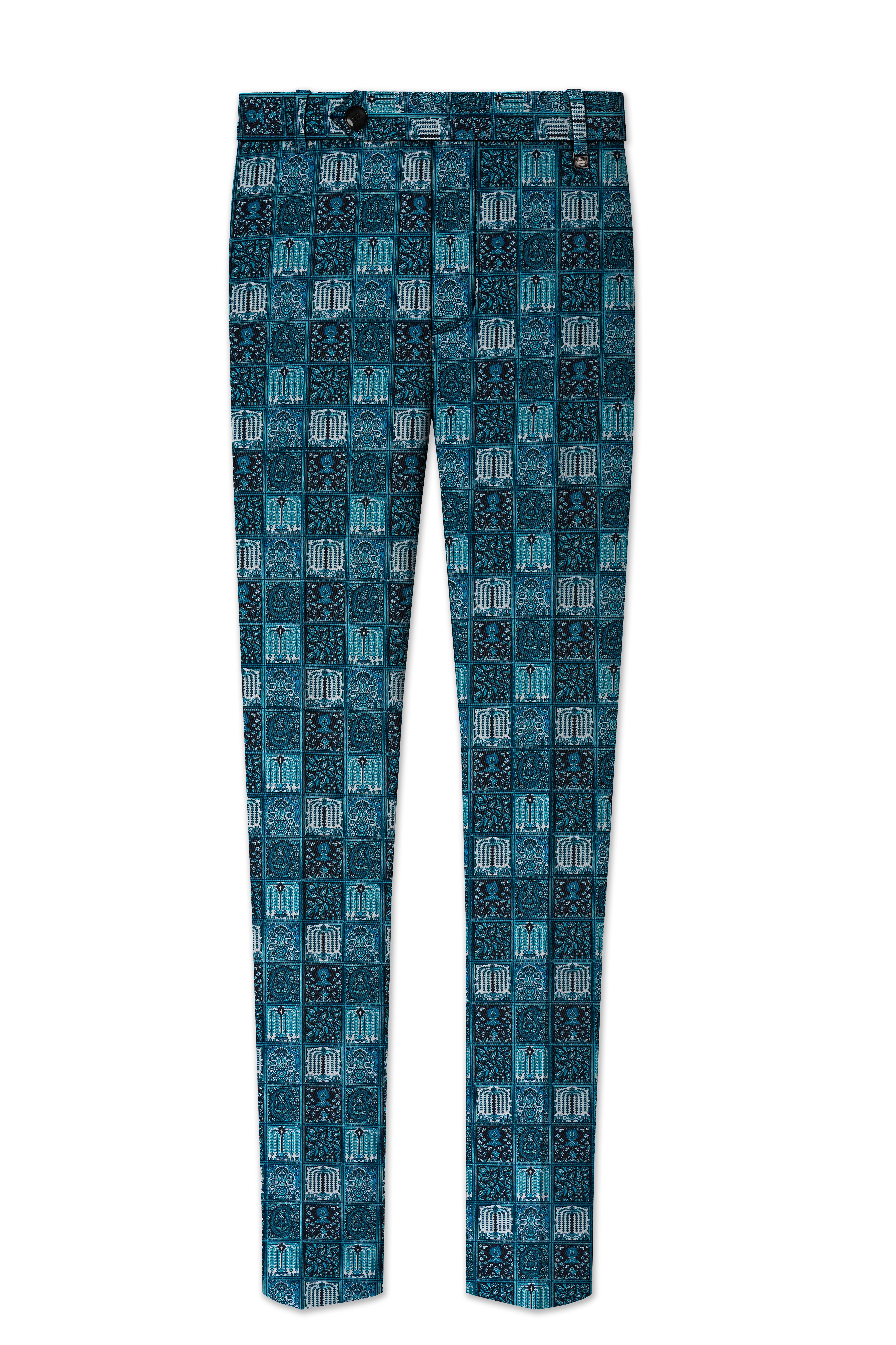Zenith-Astronaut Blue Geometric Mosaic Printed Wool Rich Double Breasted Suit