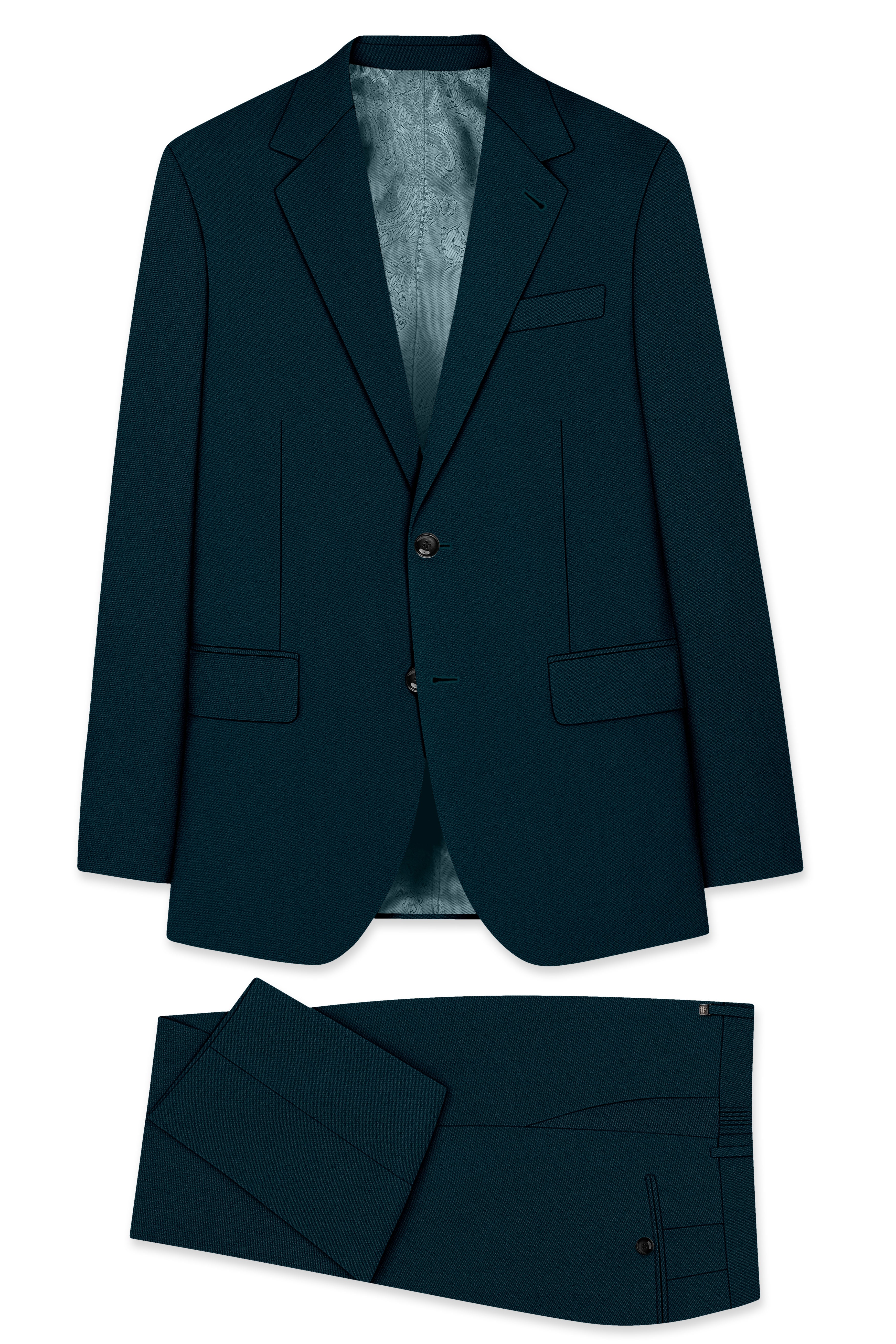 Zephyr-Korean Teal Green 4-Way Stretch Wrinkle-Free Wool Rich Single Breasted Suit