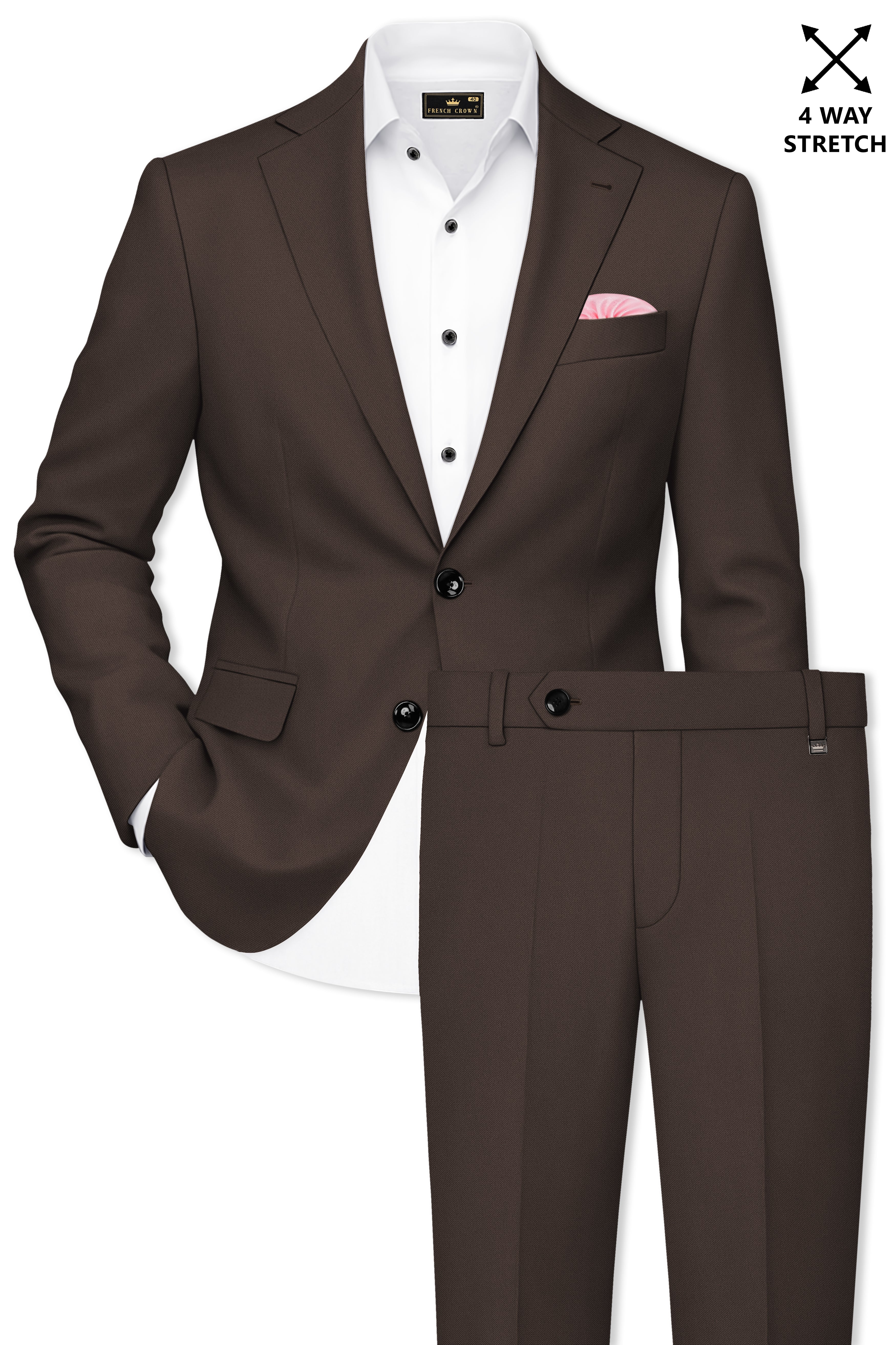 Serein-Korean Taupe Brown 4-Way Stretch Wrinkle-Free Wool Rich Single Breasted Suit
