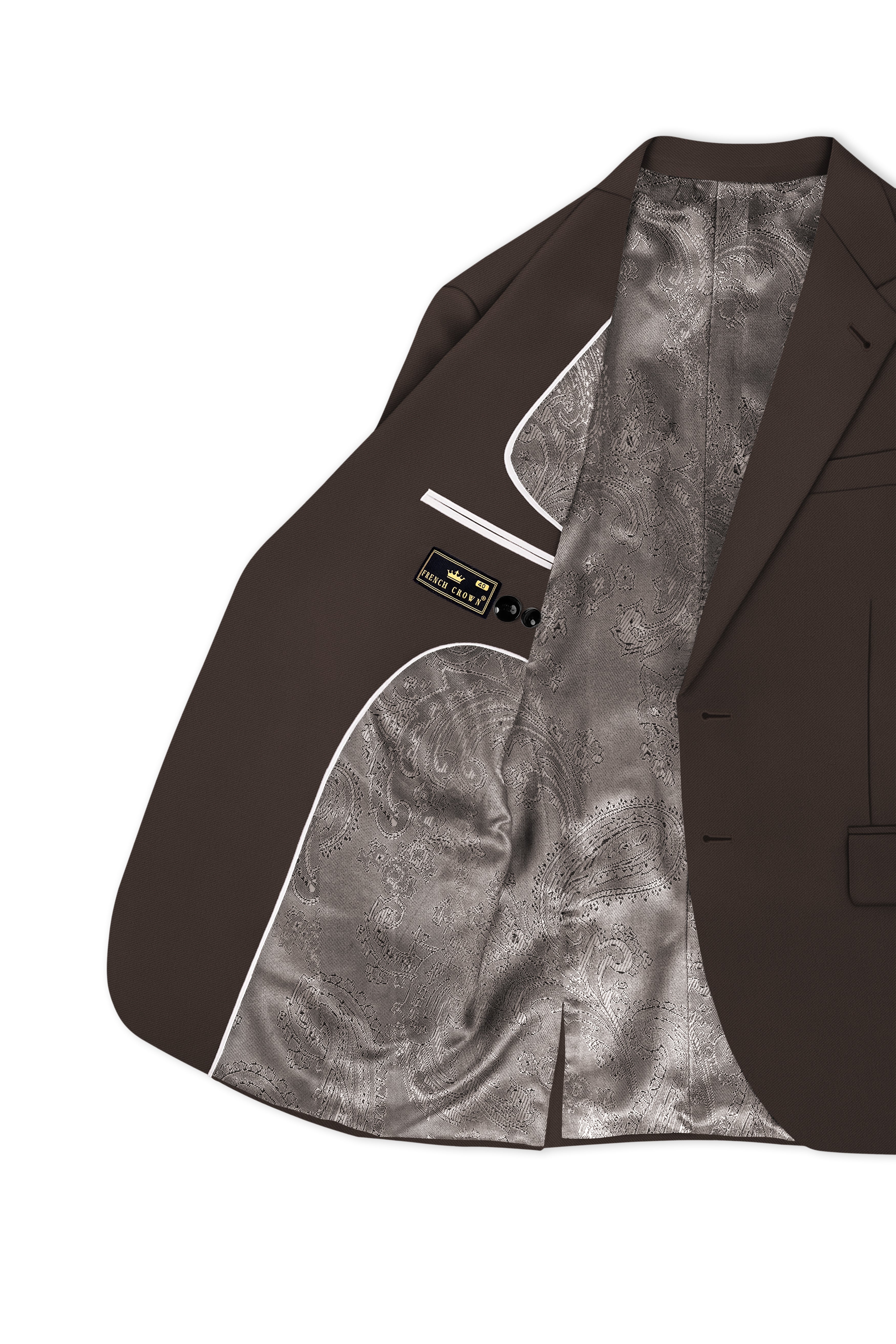 Serein-Korean Taupe Brown 4-Way Stretch Wrinkle-Free Wool Rich Single Breasted Suit