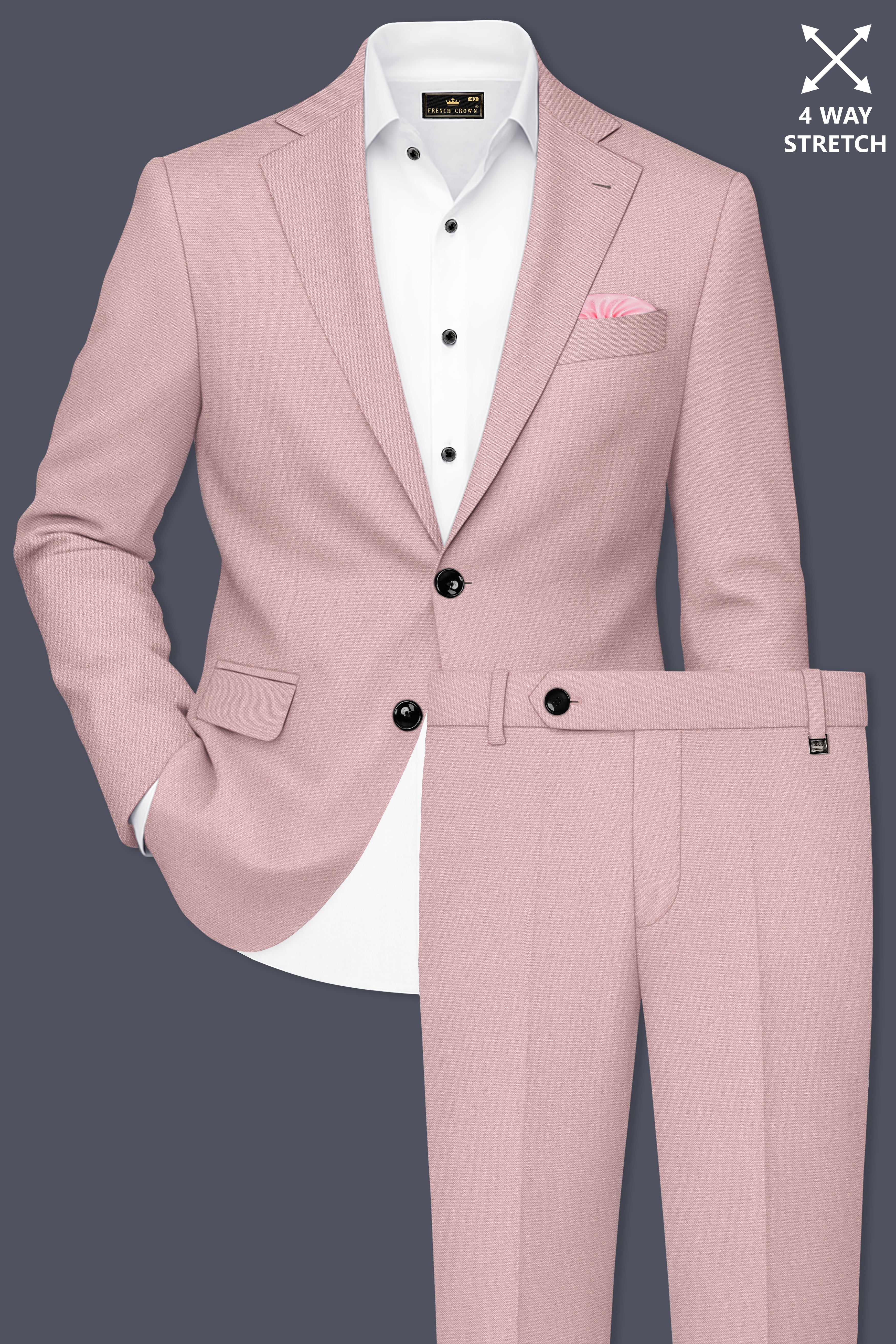 Solenne-Korean Pharlap Peach 4-Way Stretch Wrinkle-Free Wool Rich Single Breasted Suit