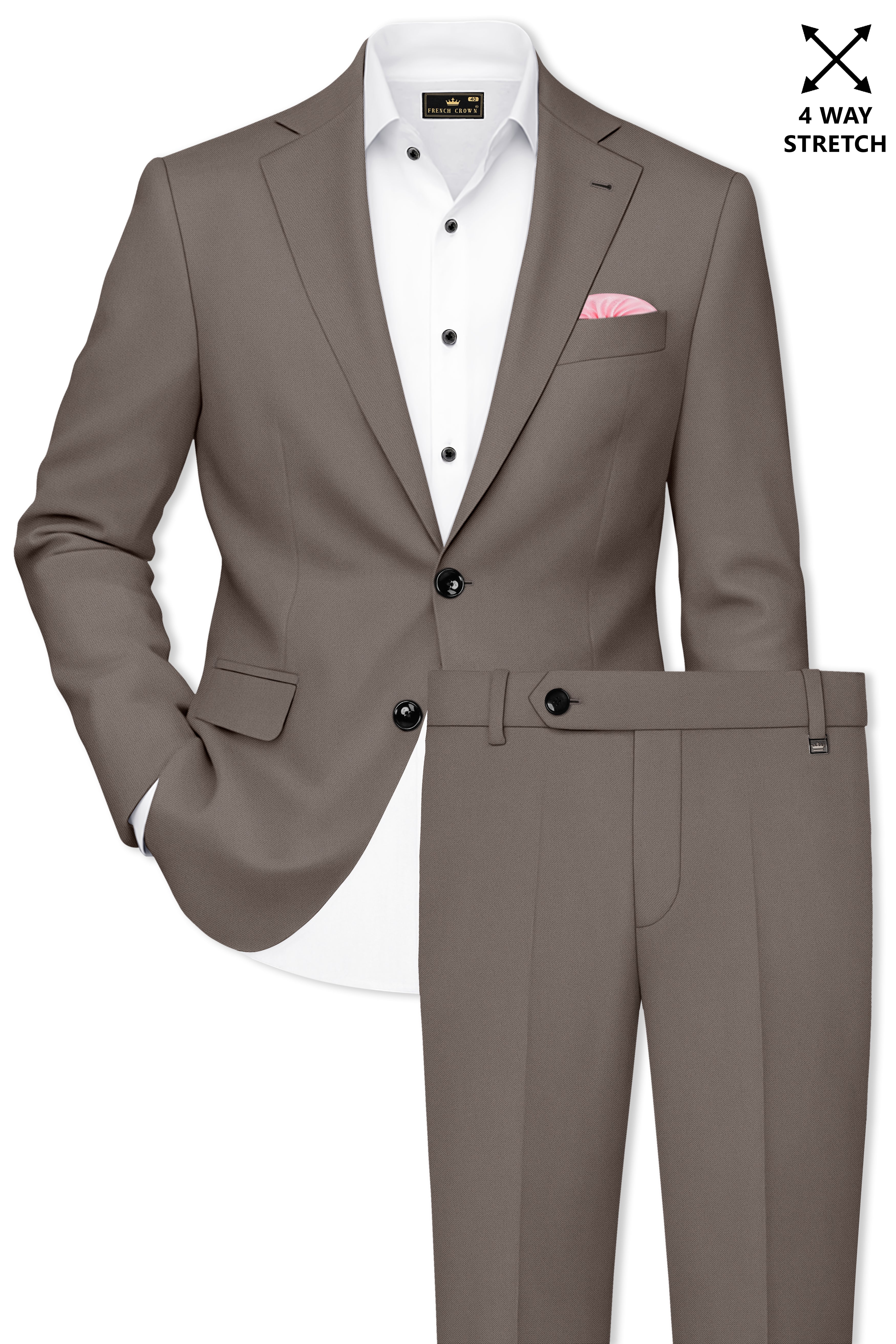 Monarch-Korean Flint Brown 4-Way Stretch Wrinkle-Free Wool Rich Single Breasted Suit