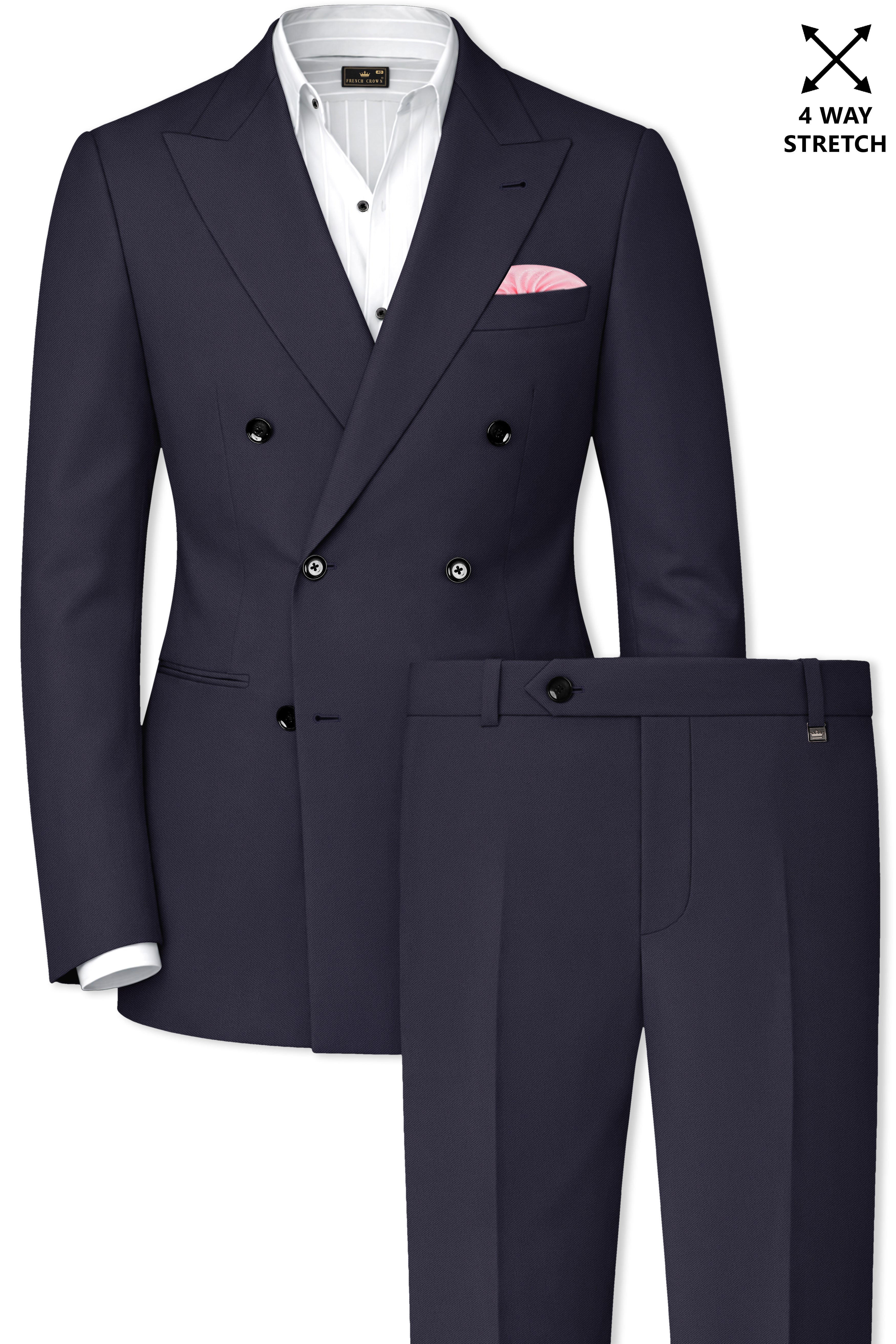 Kairo-Korean Charcoal Gray 4-Way Stretch Wrinkle-Free Wool Rich Double Breasted Suit