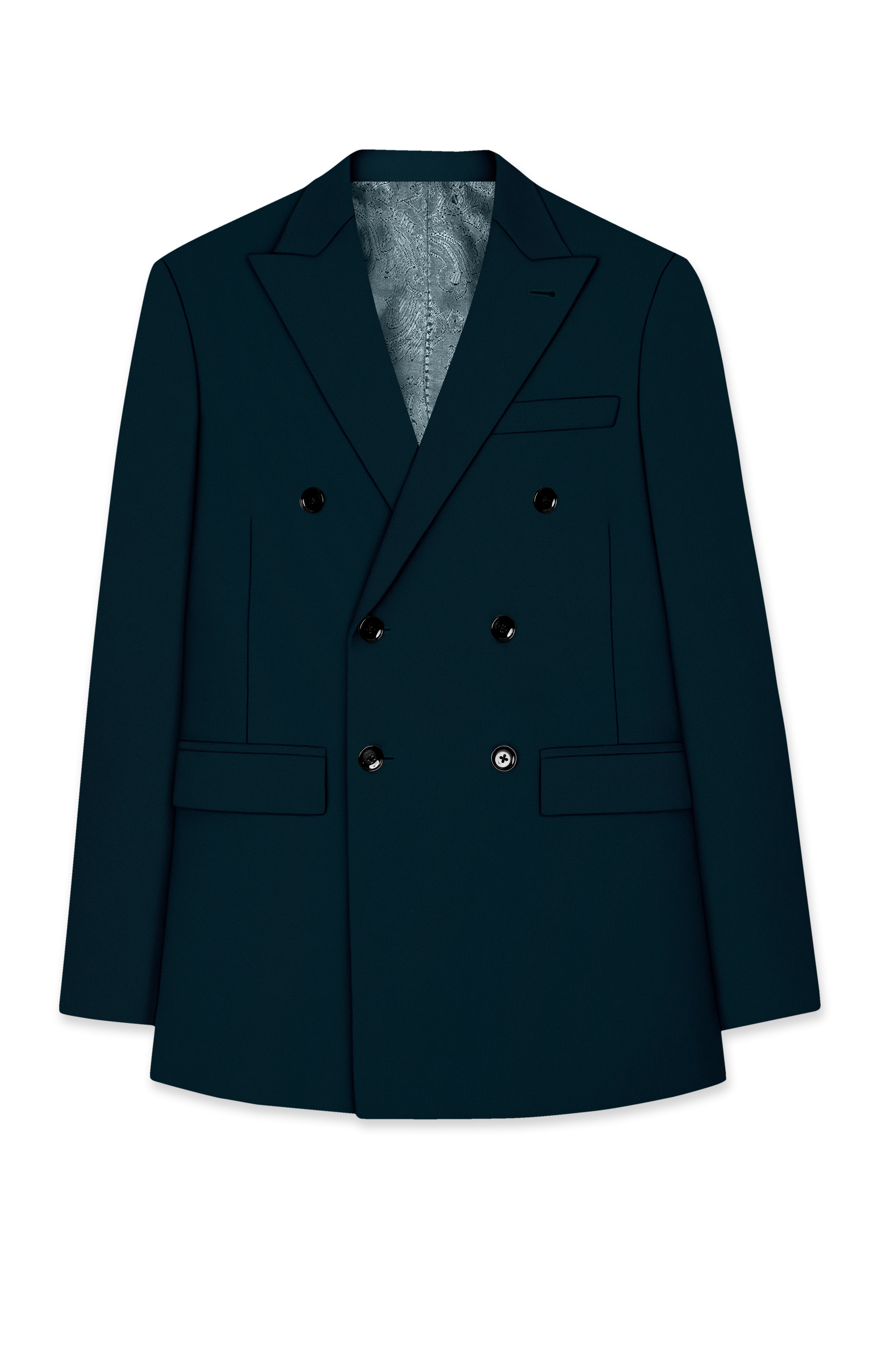 Zephyr-Korean Teal Green 4-Way Stretch Wrinkle-Free Wool Rich Double Breasted Suit