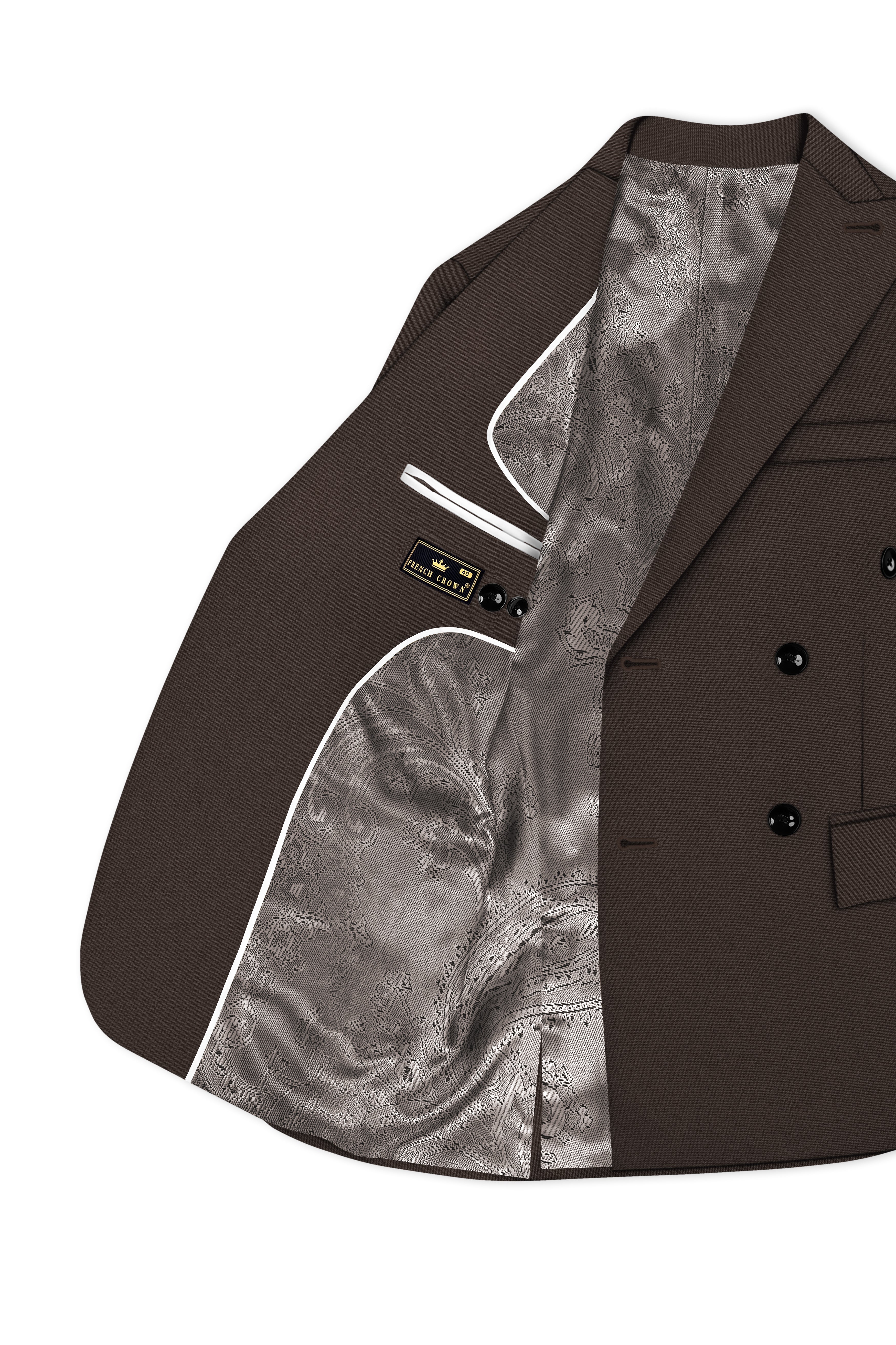 Serein-Korean Taupe Brown 4-Way Stretch Wrinkle-Free Wool Rich Double Breasted Suit