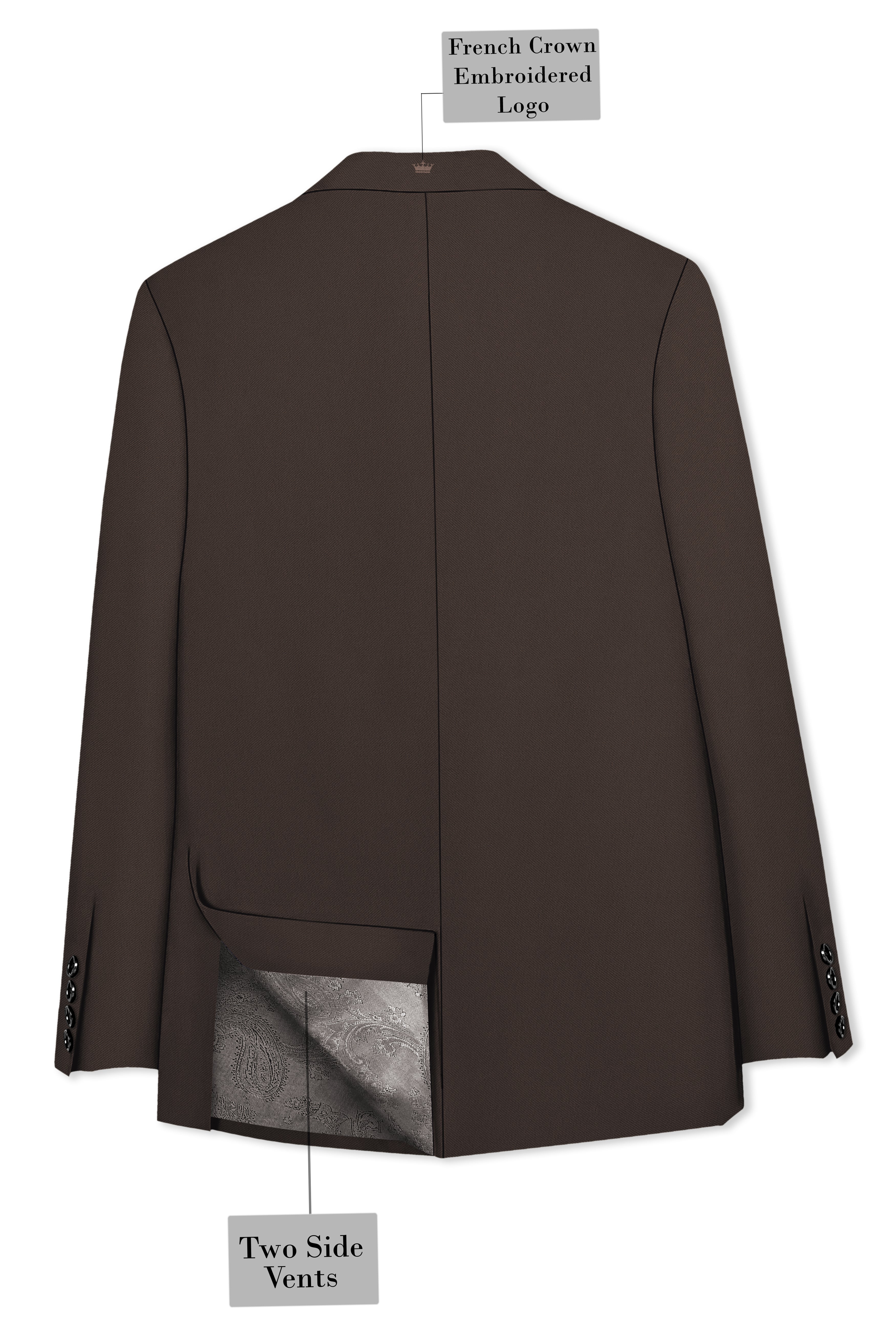 Serein-Korean Taupe Brown 4-Way Stretch Wrinkle-Free Fluid Drape Fabric Double Breasted Suit